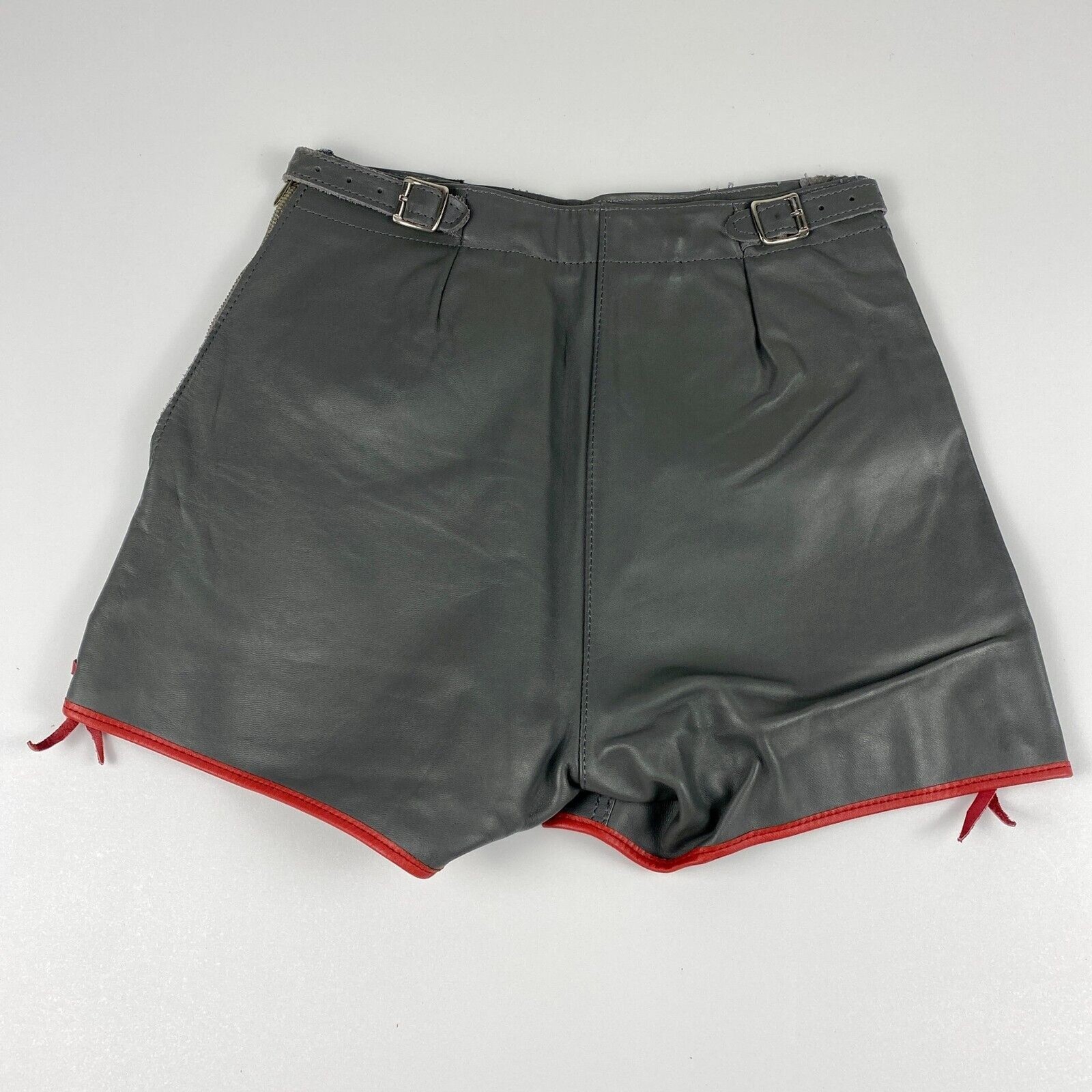 VTG 60s German Lederhosen Child Shorts Authentic Gray Leather Oktoberfest Heart
