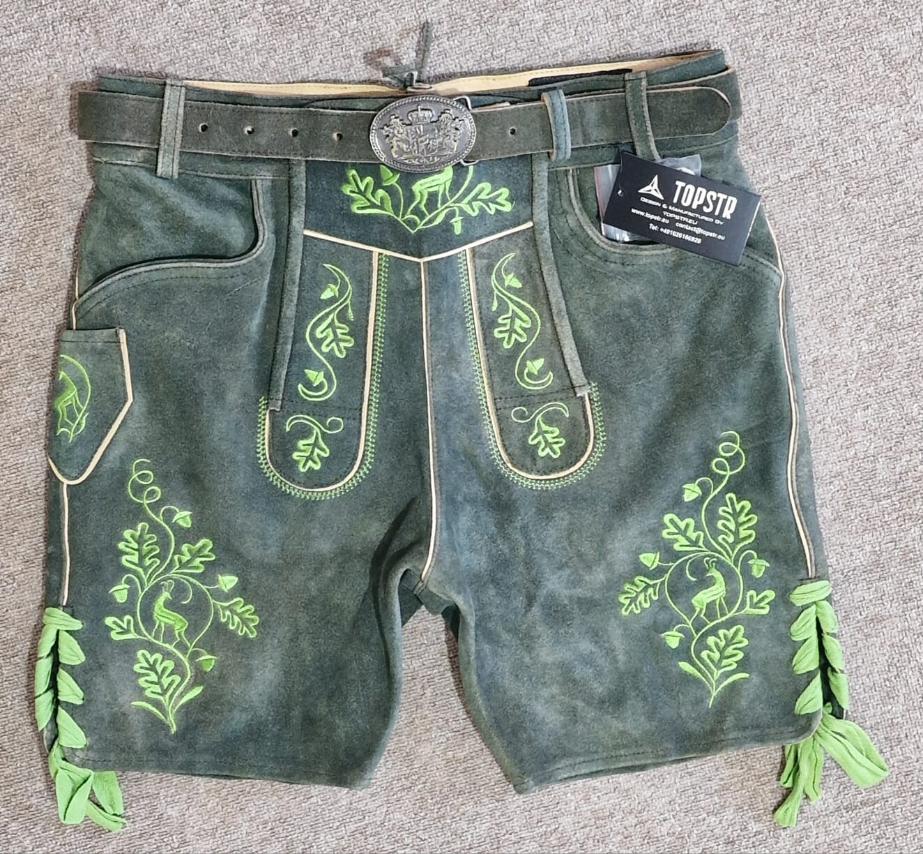 Men’s traditional Lederhosen Baverainlederhosen Oktoberfest pants with belt size 46-64
