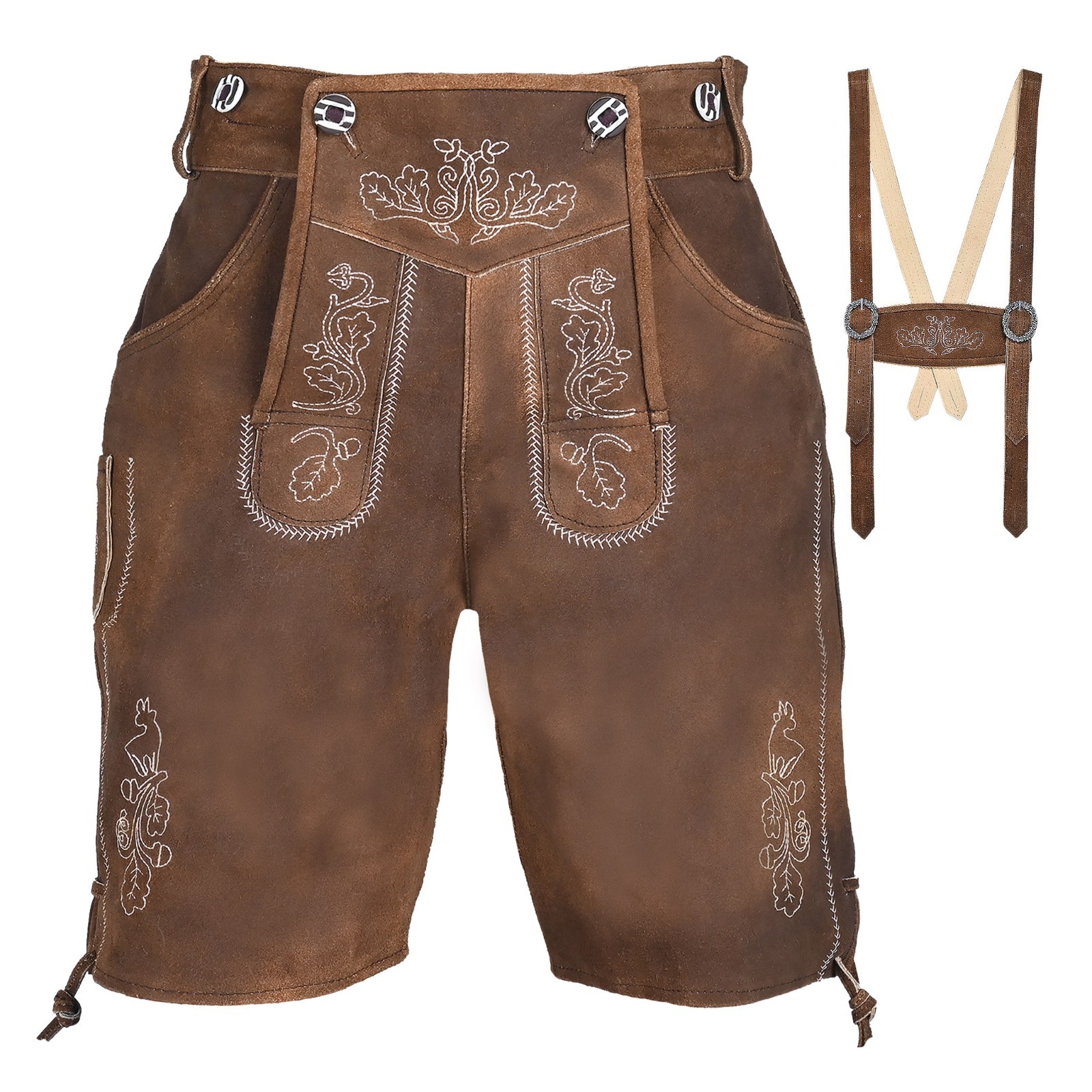 Men Authentic Suede Lederhosen Hogen Bavarian Leather Shorts Oktoberfest Costume