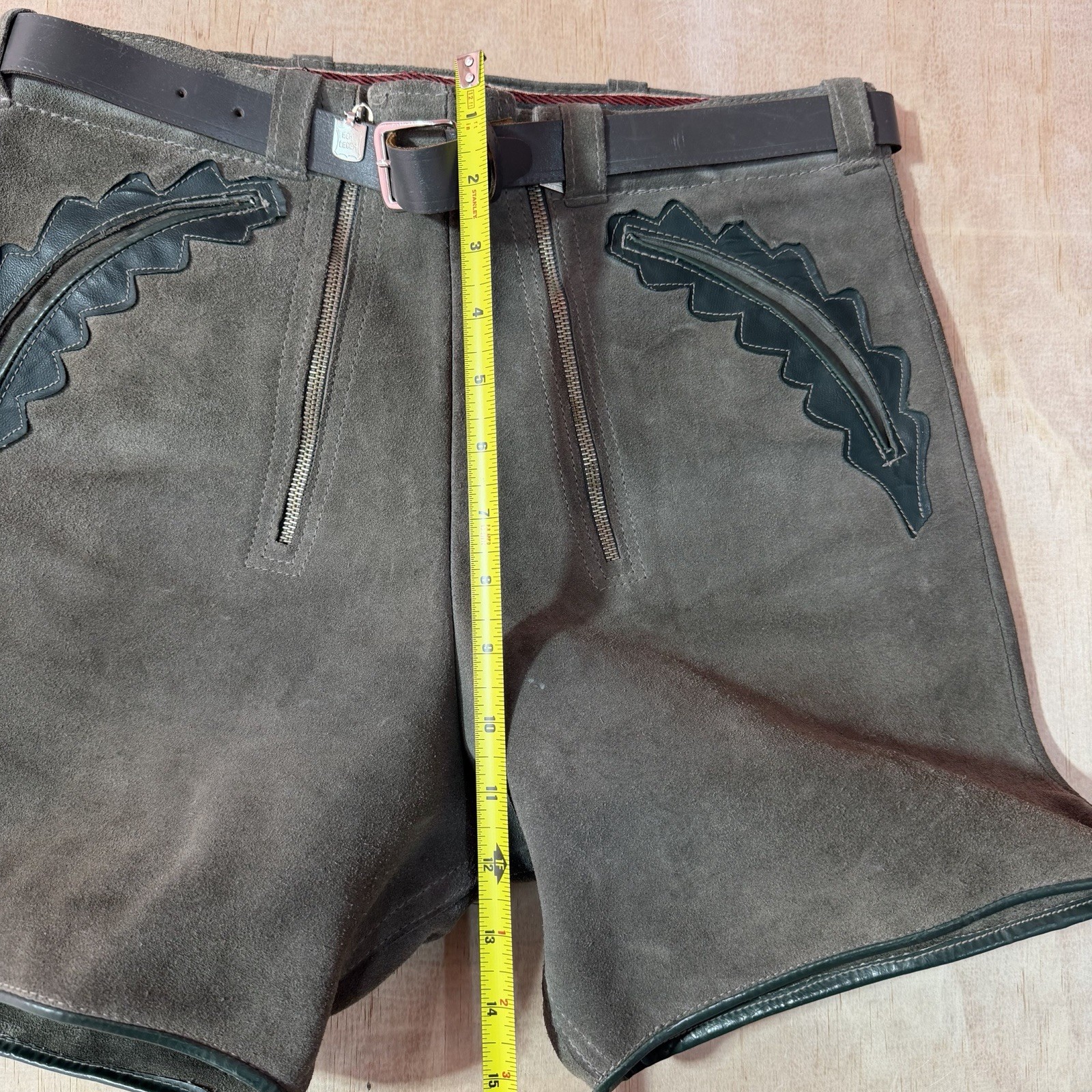 Vintage German Lederhosen Grey Green Suede Shorts Oktoberfest Men’s 29in Waist