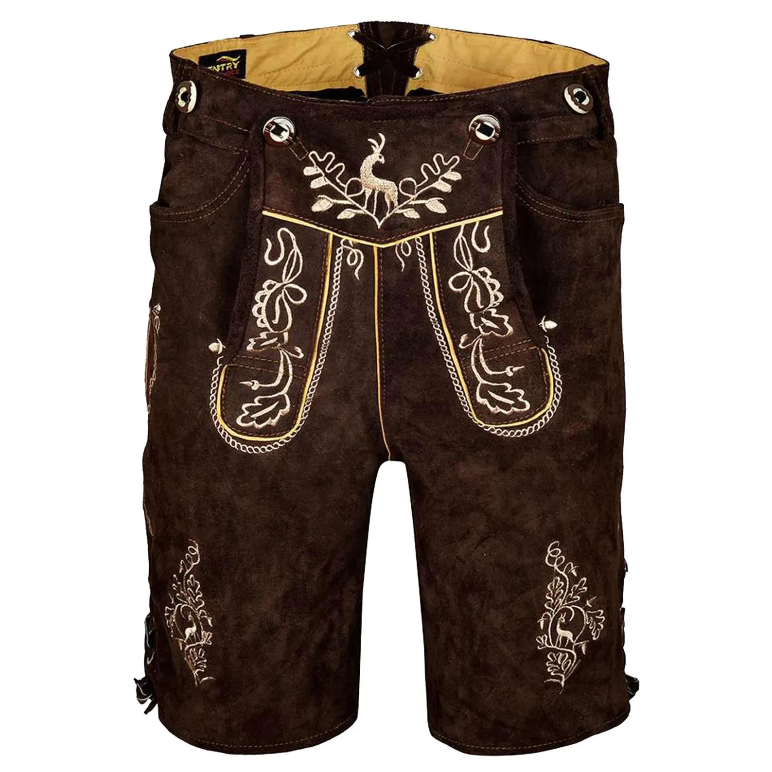 Men’s German Lederhosen Oktoberfest Outfit Brown Suede Embroidered Shorts