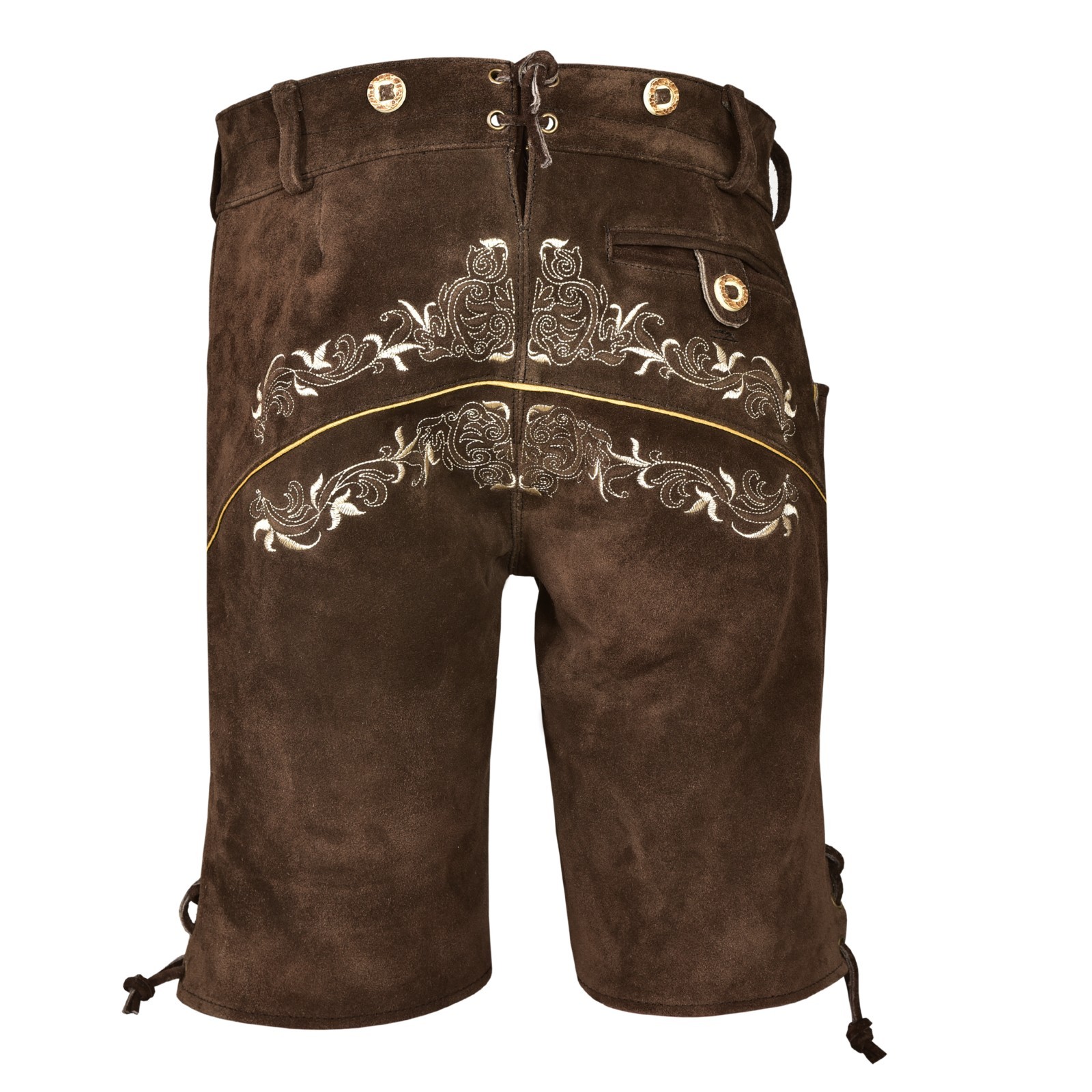 Men Traditional Leather Oktoberfest Lederhosen (Brown, Black, Gold, Med Brown)