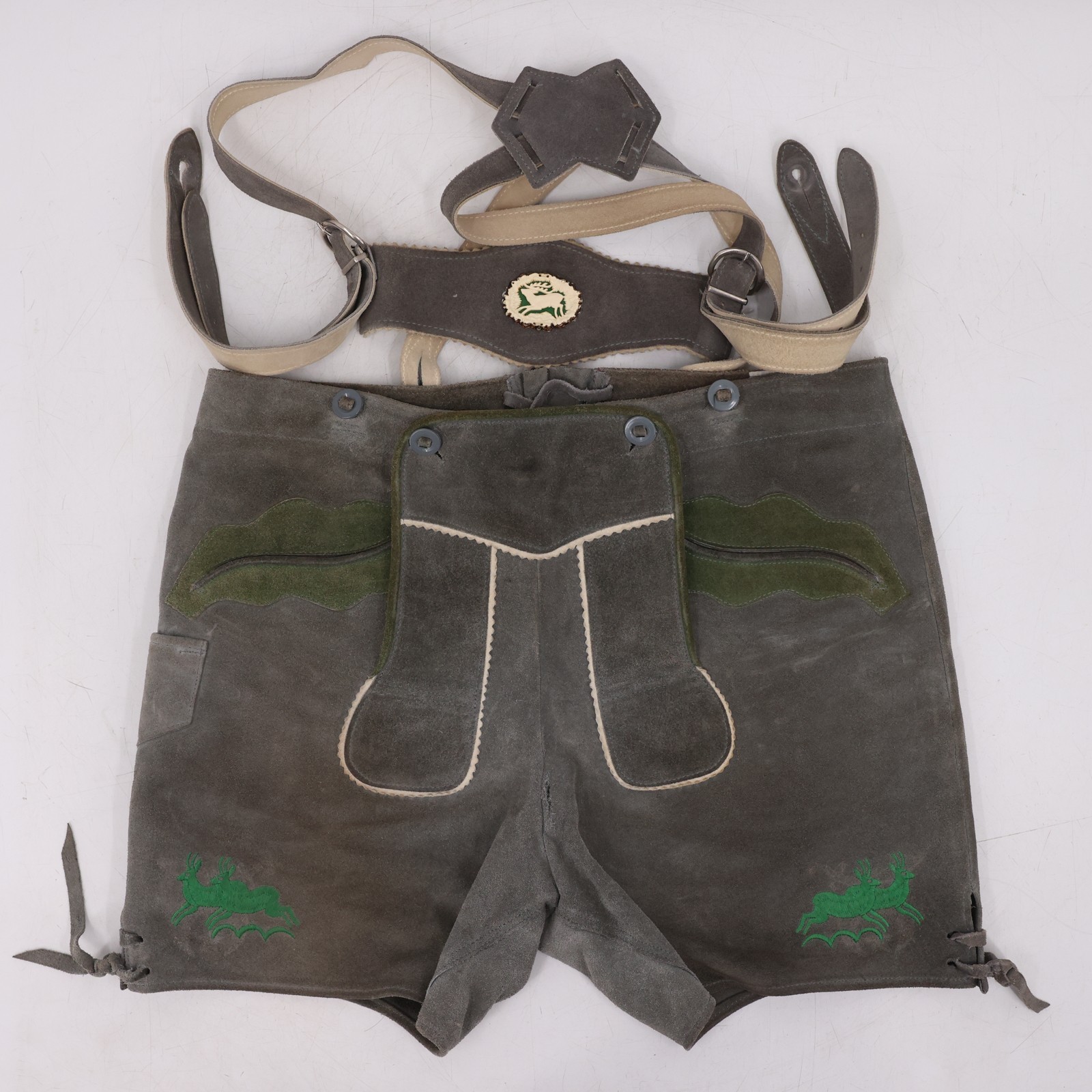 Licht Trachtenhaus Men’s Lederhosen Suede Shorts & Suspenders Bavarian Size 36