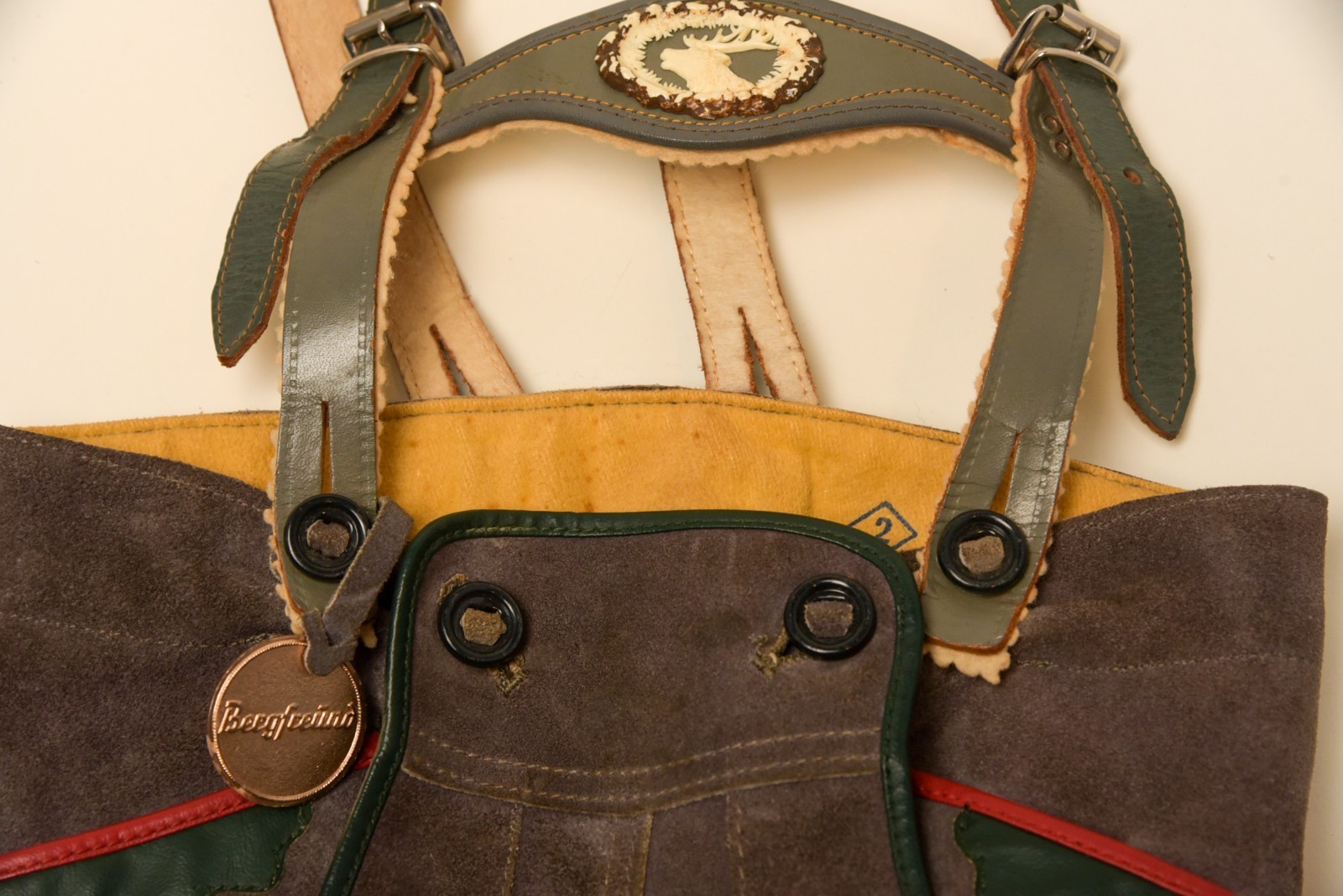 Vintage German Boys Lederhosen Suede Leather Shorts Suspenders Bavarian 1960s