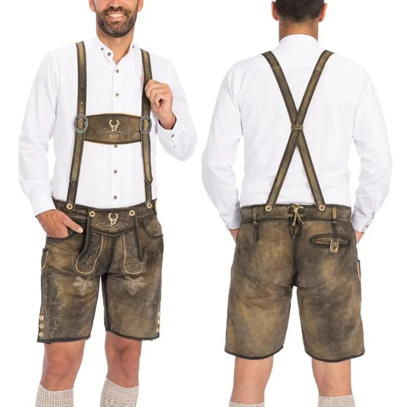 Handmade Lederhosen Shorts for Men: Oktoberfest- Outfit Bavarian Trachten Shorts
