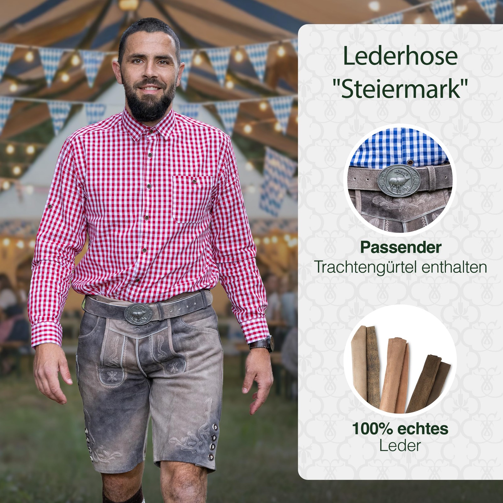Men’s Vintage Lederhosen Styria Short Traditional Lederhosen Antique Taupe incl…