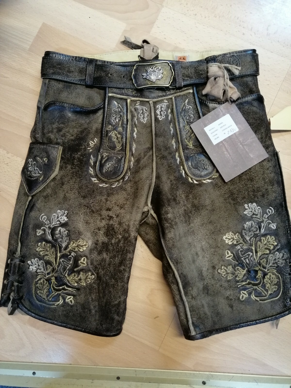 Traditional Lederhosen, Lederhosen Deer Look, Maddox Blackbird Spotty Beige, Size 48 and 50