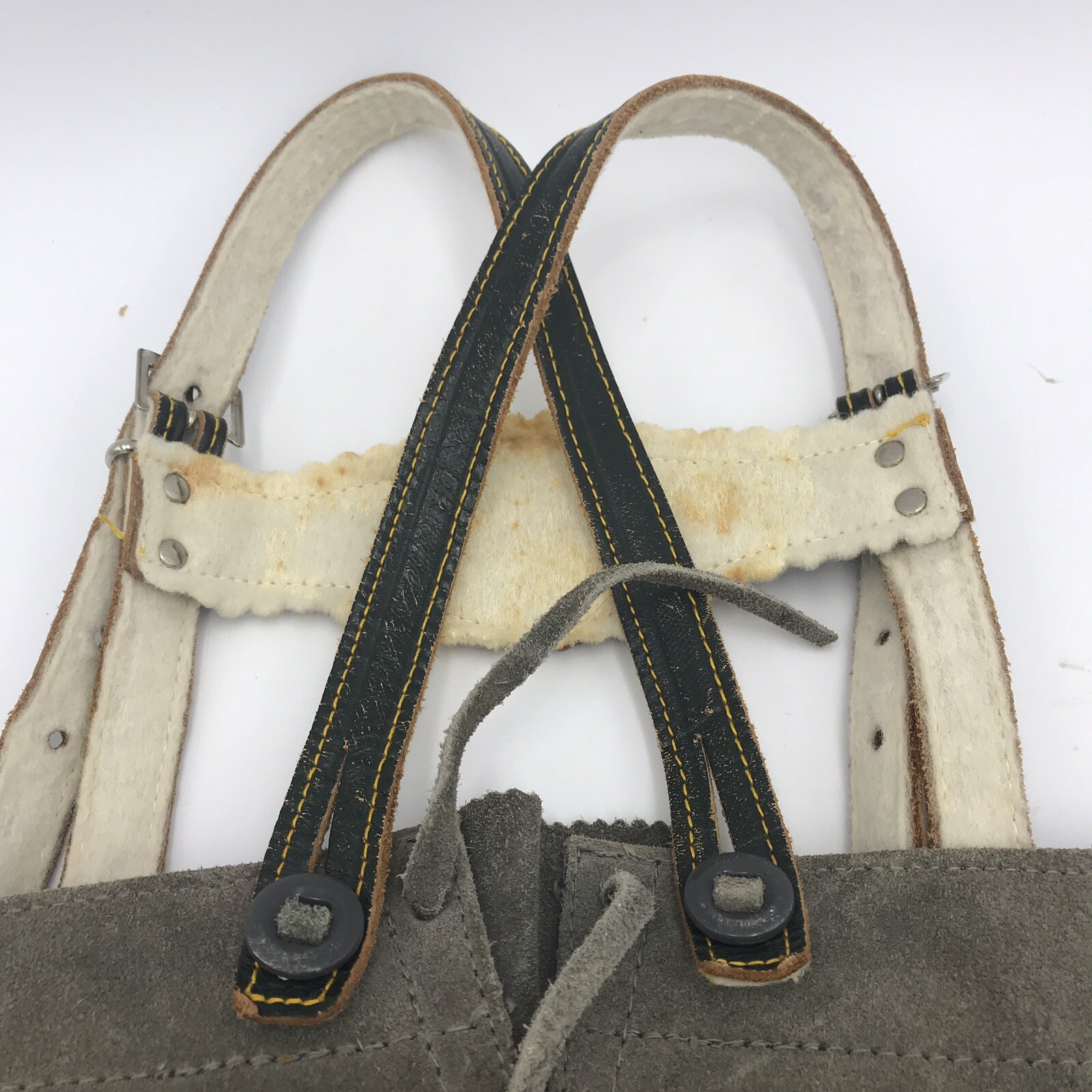 Vtg Lederhosen Grey Suede Leather 21″ Sm Waist Decor