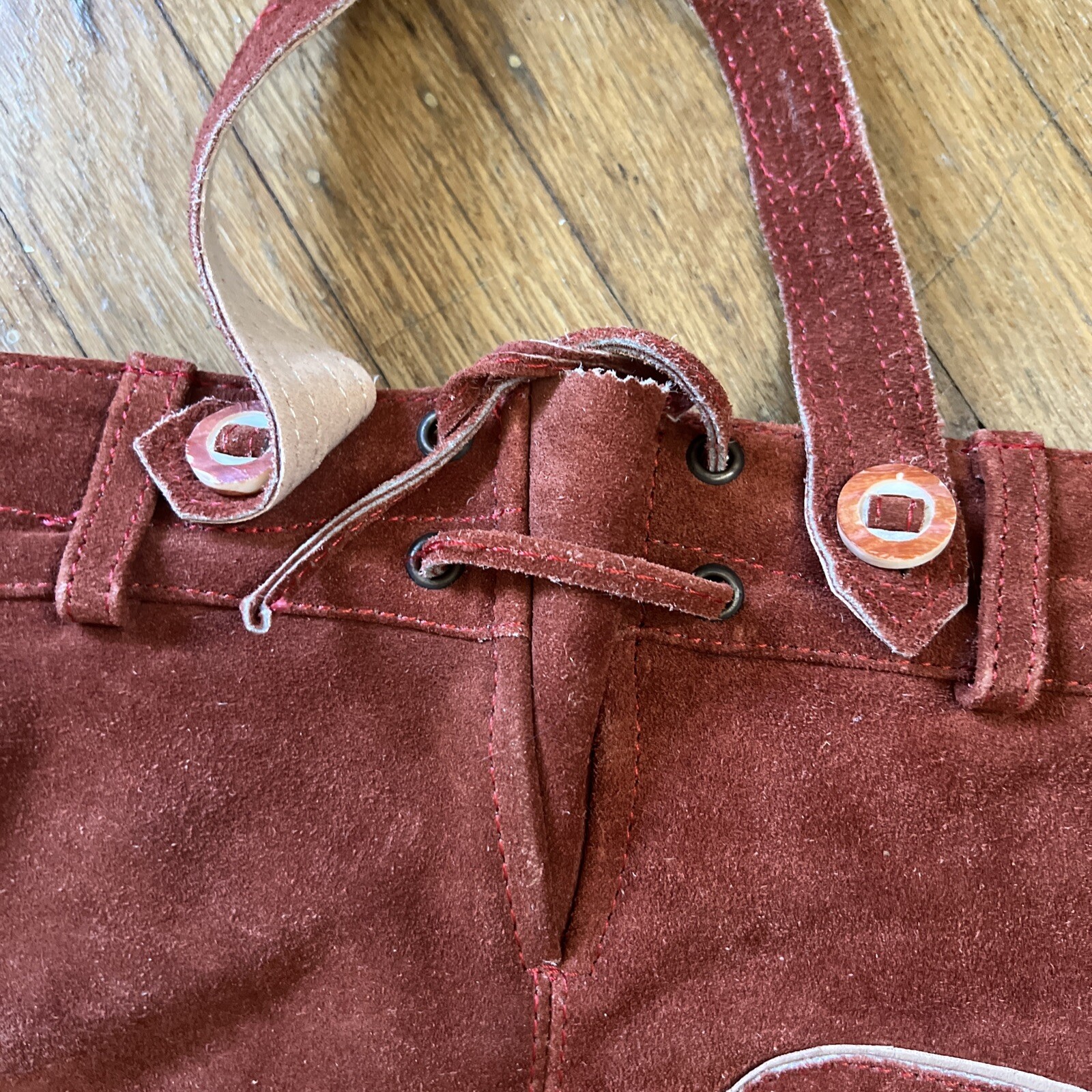 ERNST LICHT Lederhosen Sz 2 Oktoberfest Embroidery Burnt Orange Leather German
