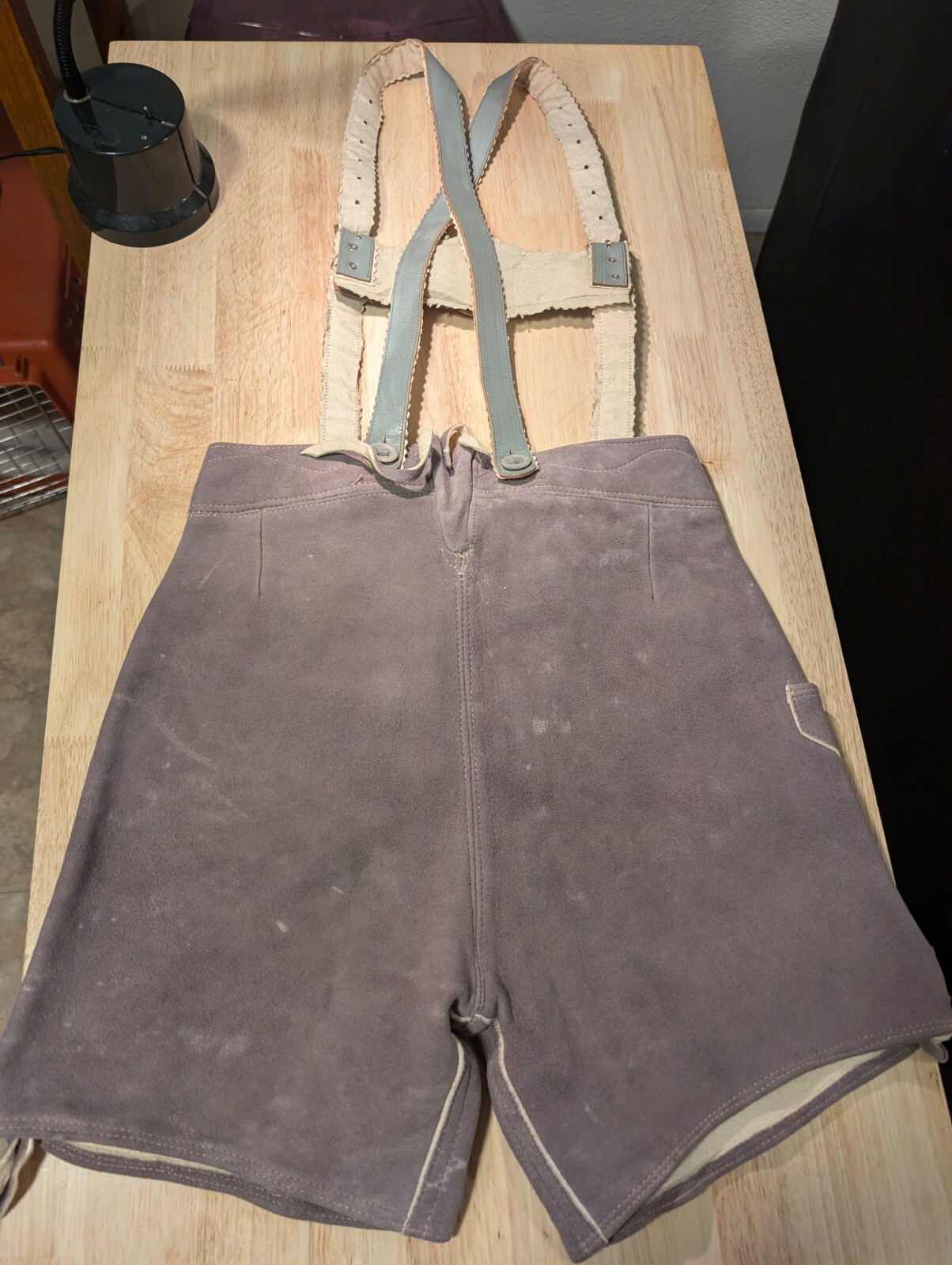 Vintage Lederhosen Suede Leather German Bavarian Oktoberfest Gray Green