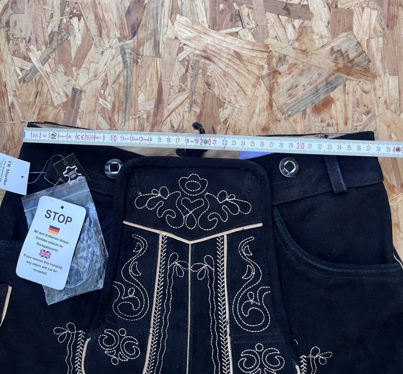 TR Martha Genuine Suede Leather Lederhosen Shorts Black Embroidered NWT Size 48