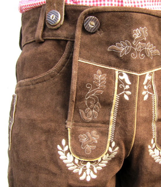 HIRSCHBERGER Trachten Lederhose kurz braun Gr. 46 – 60 Wildleder mit Träger