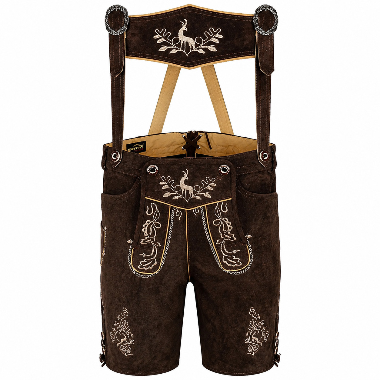 Men’s German Lederhosen Oktoberfest Outfit Brown Suede Embroidered Shorts