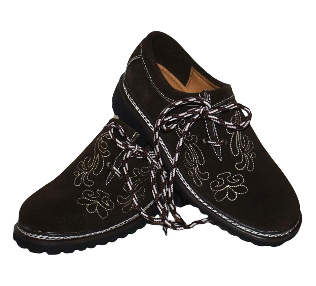 Men BROWN Leather German Shoes Lederhosen 9 10 11 12 13 Oktoberfest EMBROIDERED
