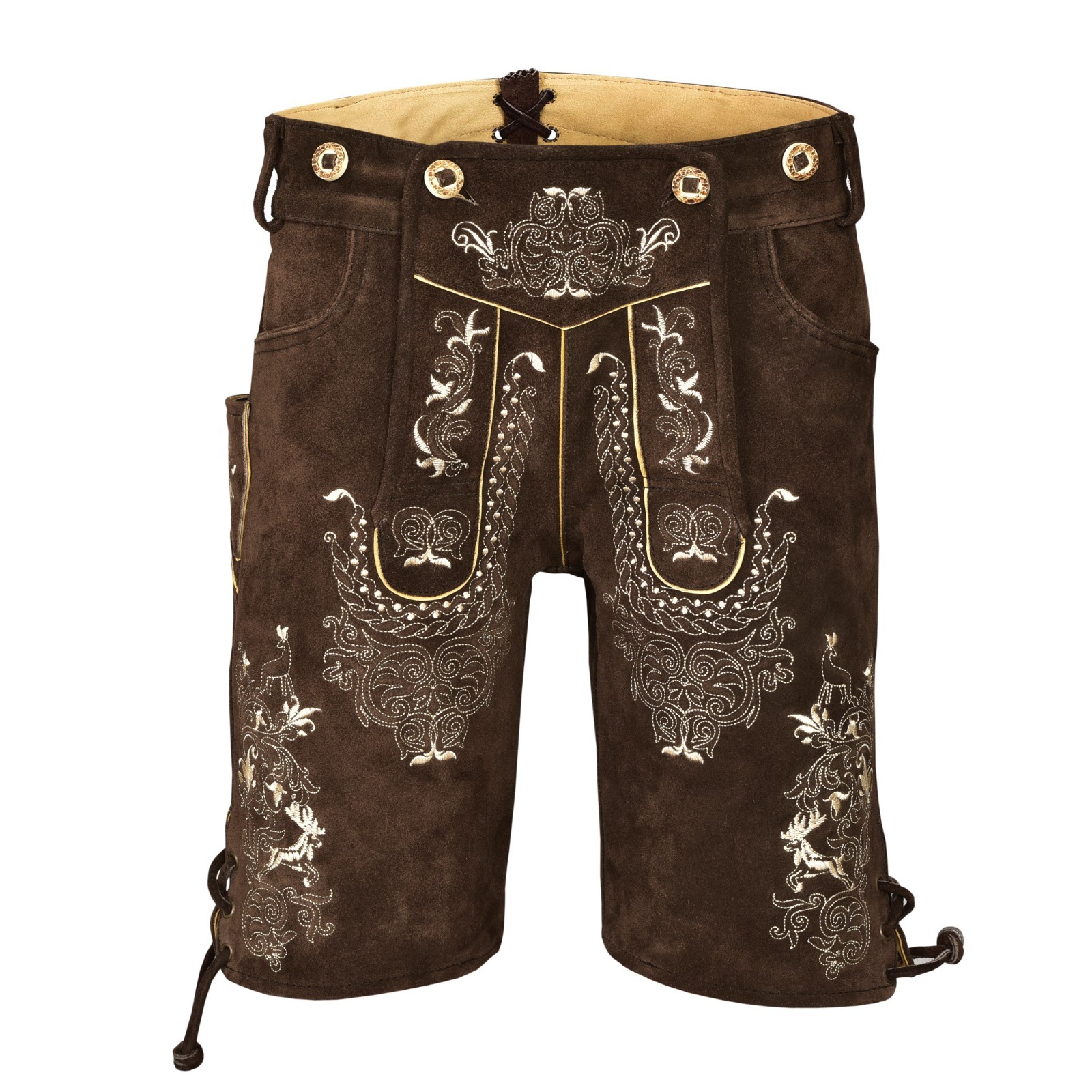 Men Traditional Leather Oktoberfest Lederhosen (Brown, Black, Gold, Med Brown)