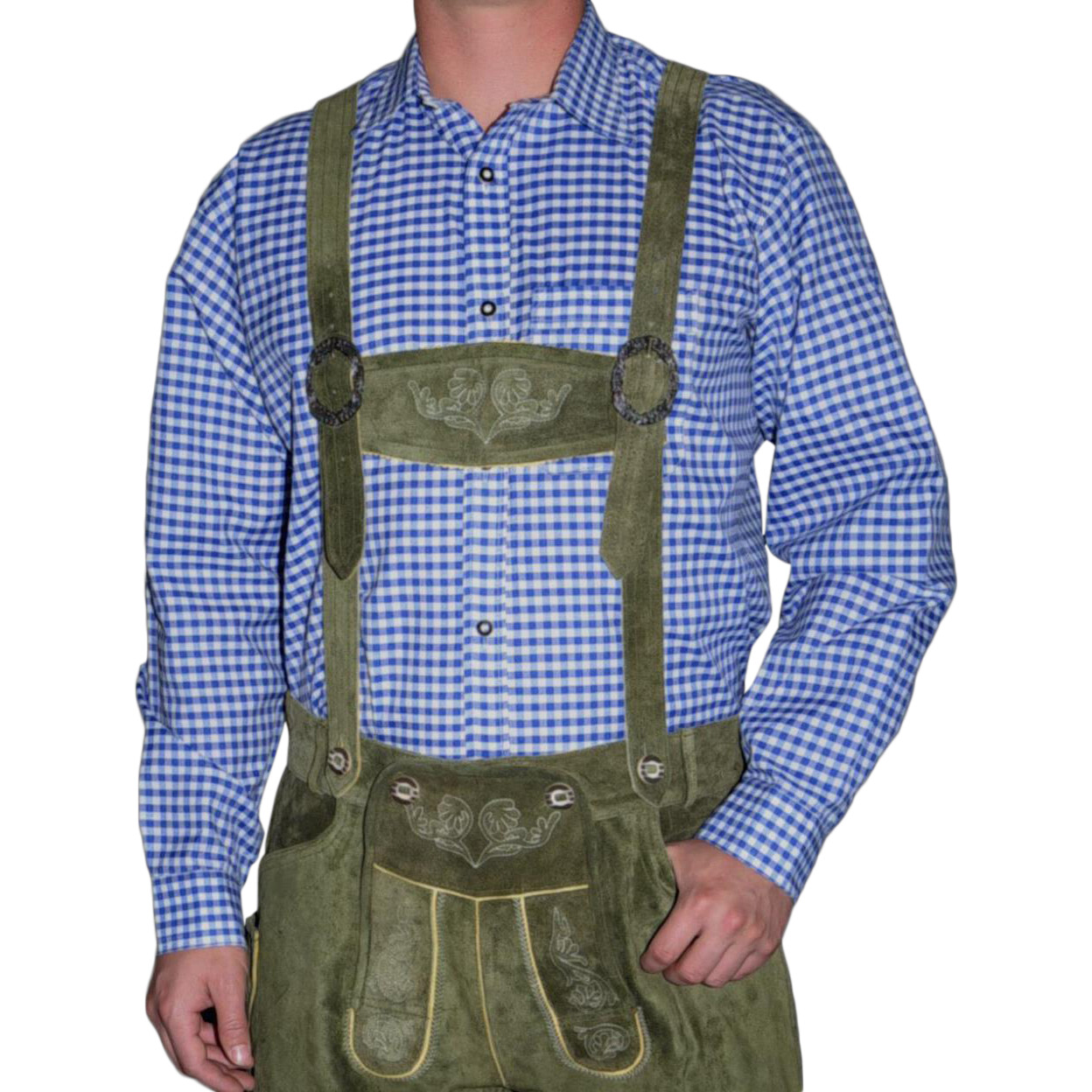 M L XL Cotton Men German Shirt BLUE Striped Lederhosen Oktoberfest Trachten