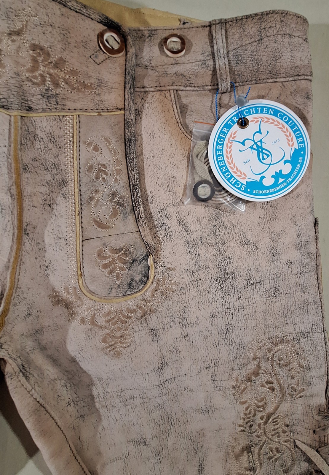 NWT Schoenberger Lederhosen Leather Shorts Oktoberfest Bavarian Alpine Trachten