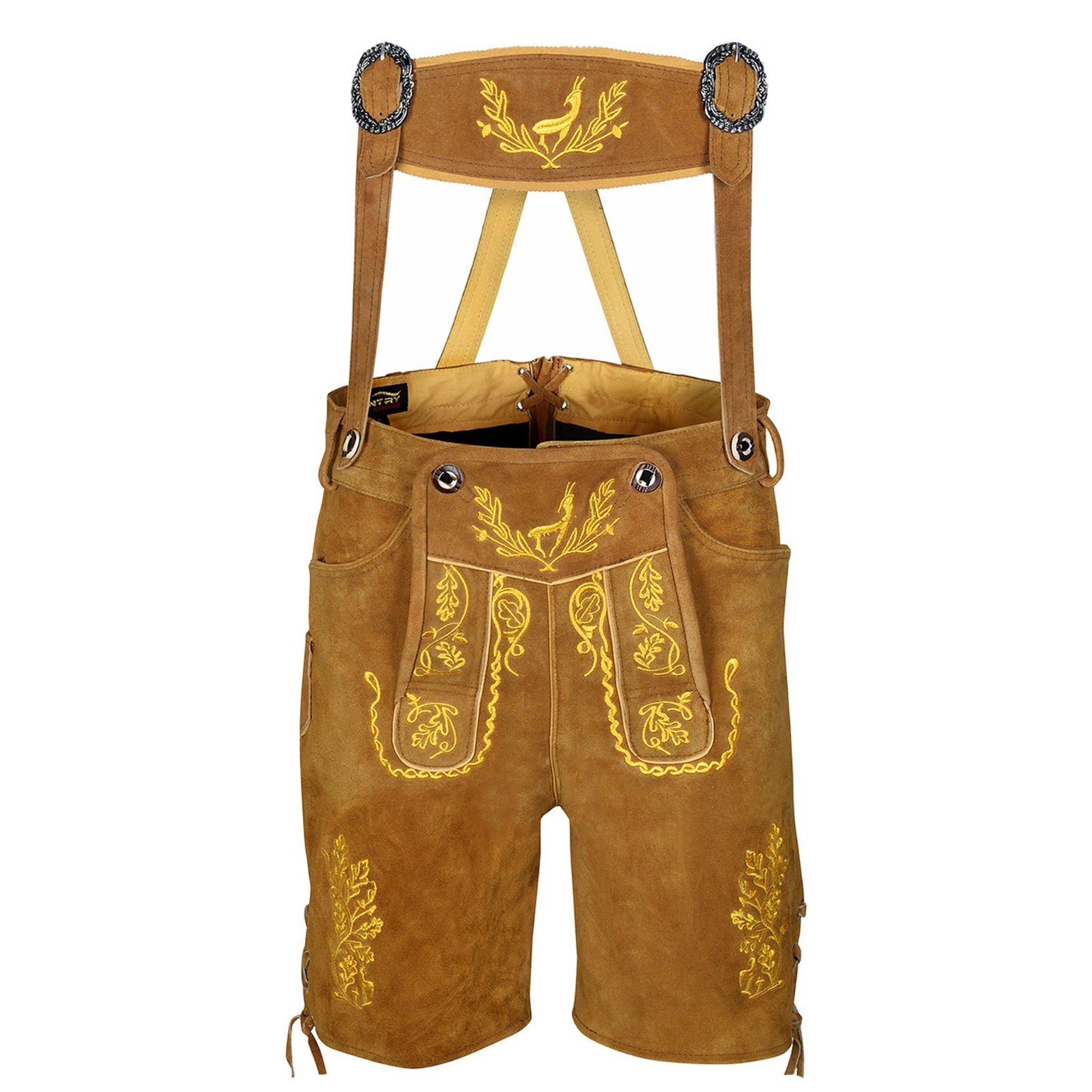Men’s Suede Lederhosen Nowitzki Golden Brown Oktoberfest Costume German Outfit