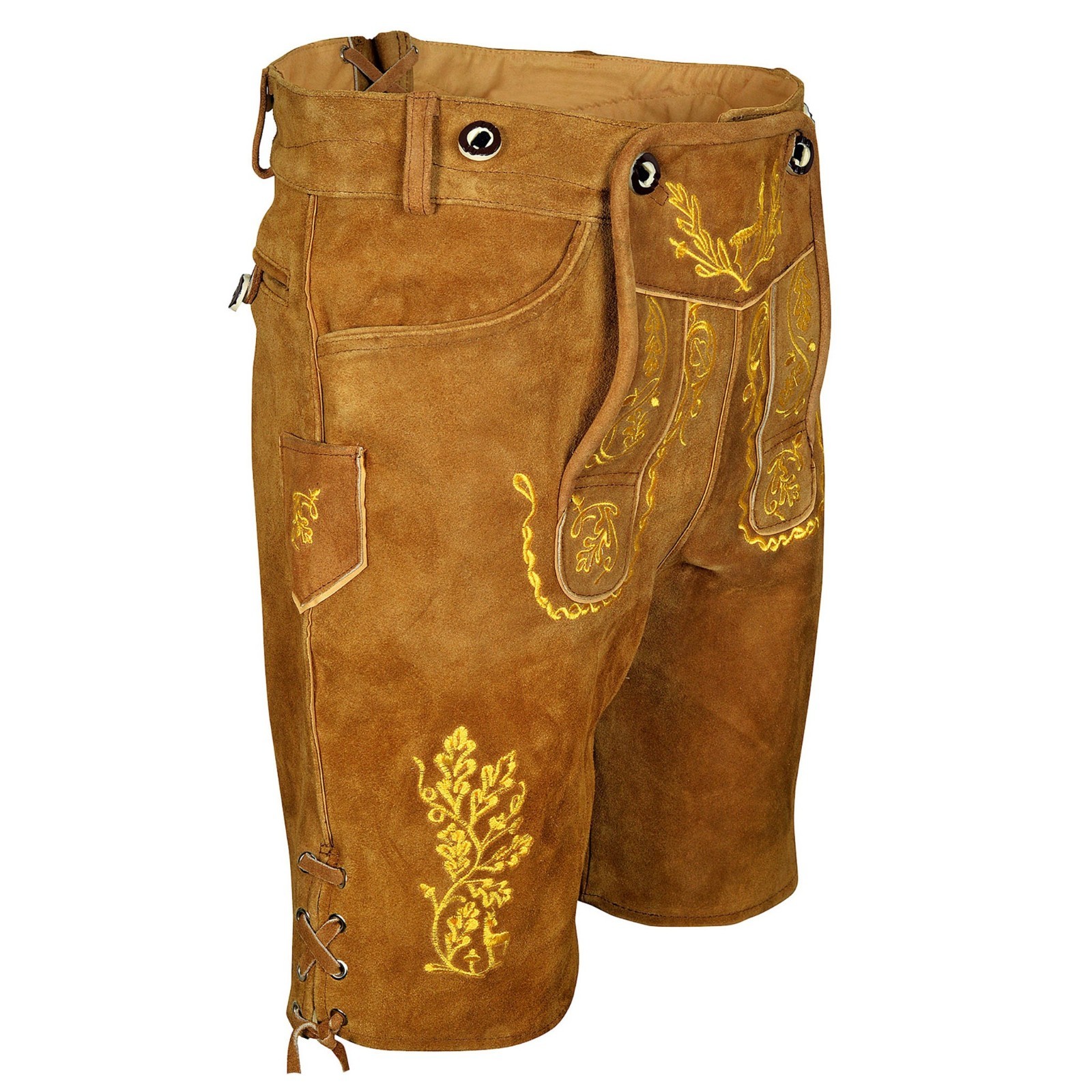 Men’s Suede Lederhosen Nowitzki Golden Brown Oktoberfest Costume German Outfit