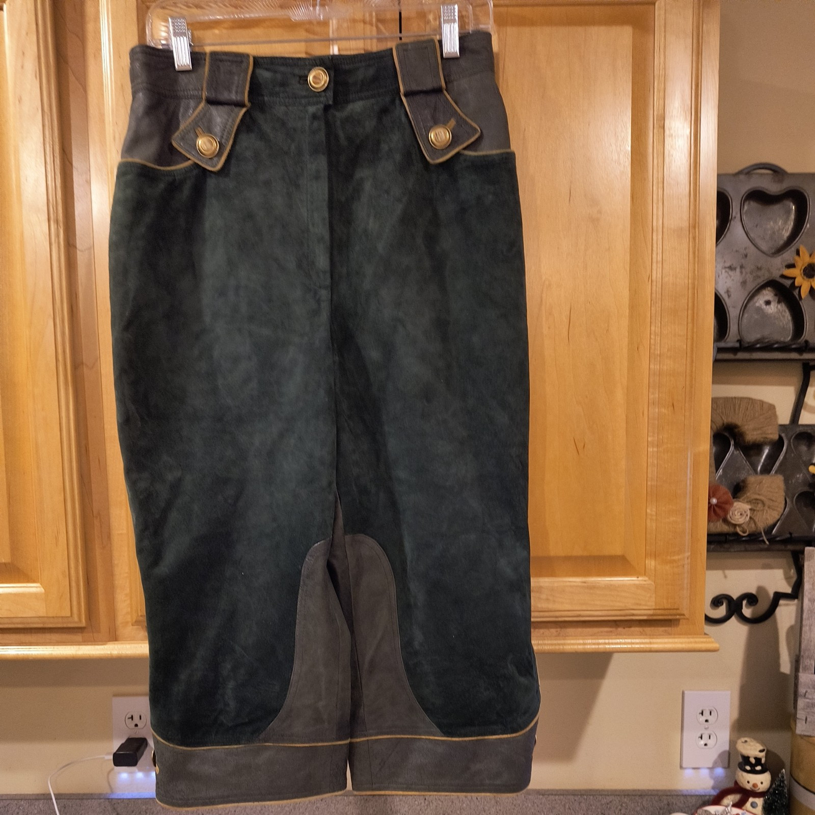 US 30″ Men Oktoberfest Bavarian Lederhosen-Suede Leather Dark green Trousers