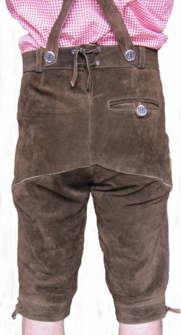 Traditional knee band leather pants new suede dark brown size 44 – 62 with straps