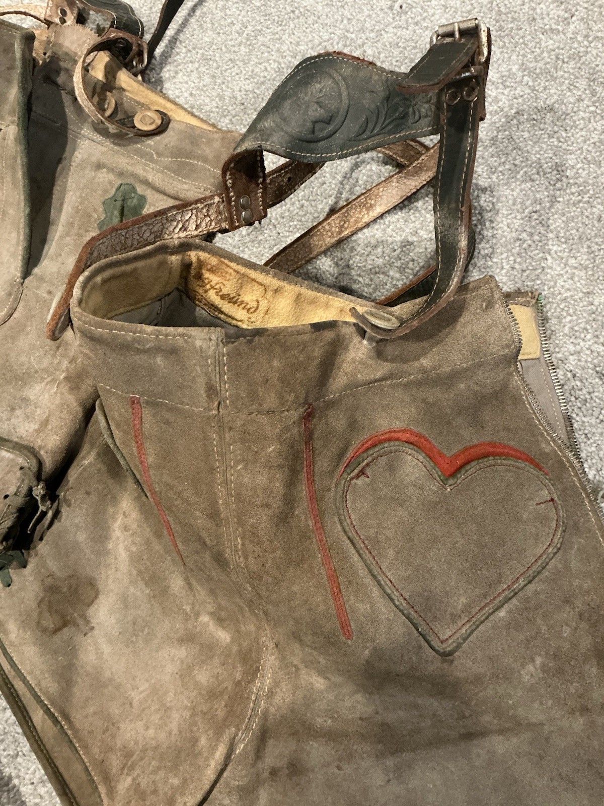 2 1960’S Vintage Suede Leather Lederhosen Suspender Shorts