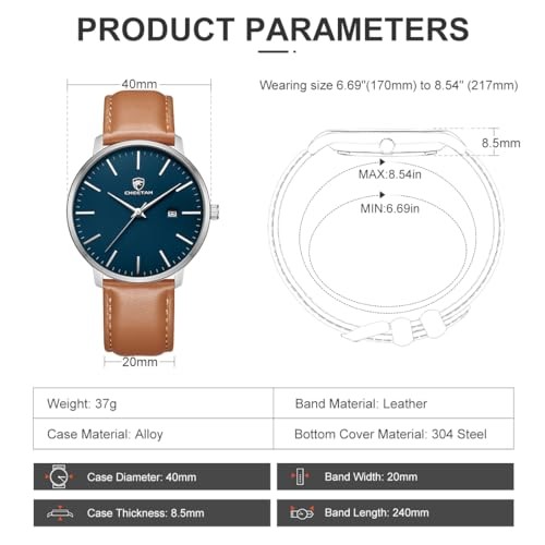 Minimalist Waterproof Quartz Watches for Men with Leather Silver Blue Brown