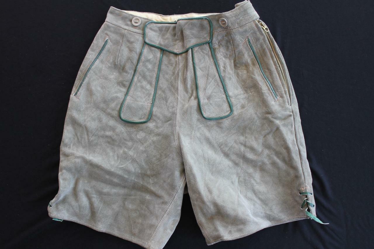 VINTAGE 1970’S GRAY SUEDE AUTHENTIC SUEDE LEDERHOSEN SHORTS SIZE 28″ WAIST