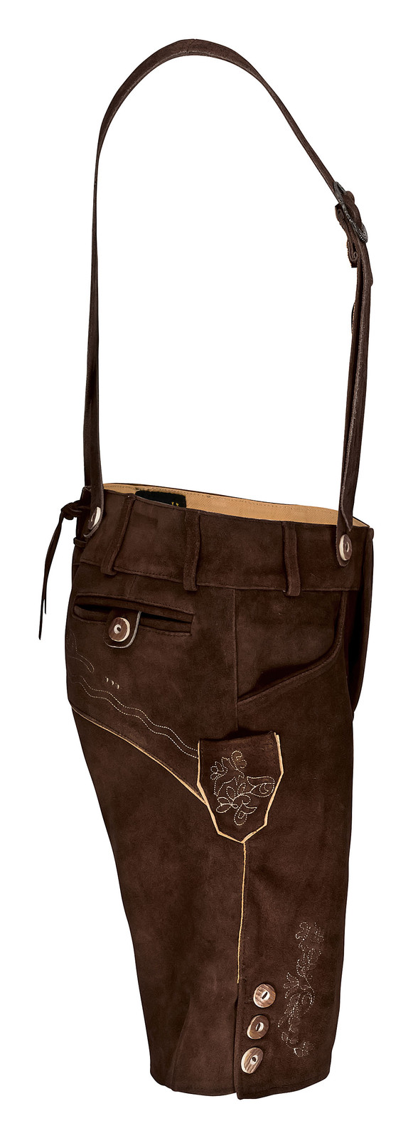 HIRSCHBERGER Trachten Lederhose kurz braun Gr. 46 – 60 Wildleder mit Träger