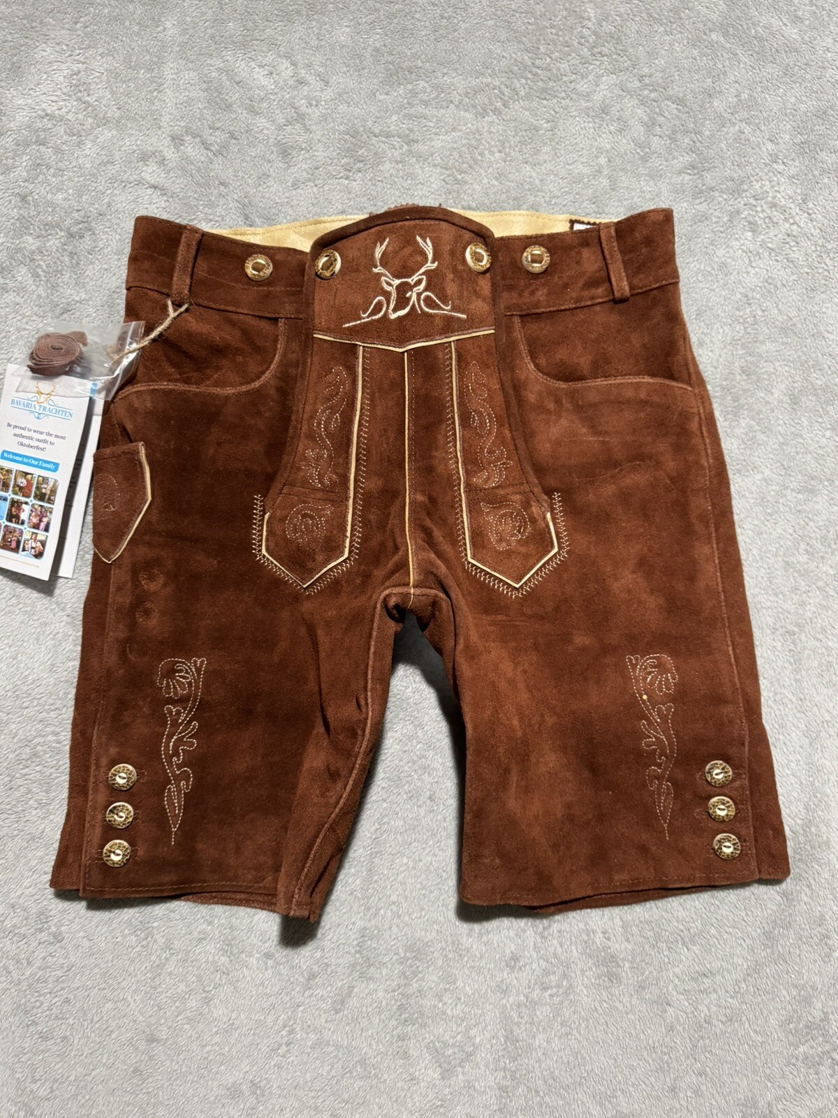 Bavaria Trachten Mens 30 Genuine Leather Light Brown Lederhosen Oktoberfest NWT