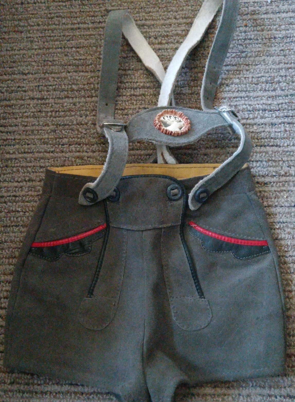 Pr Sm Vintage Child’s Lederhosen German Bavarian Leather Shorts Suspenders Boys
