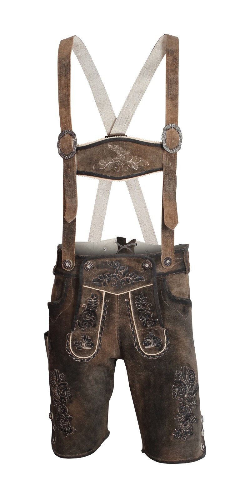 Lederhosen Men Suede Oktoberfest Short Premium Leather Antique Design Brown Fade