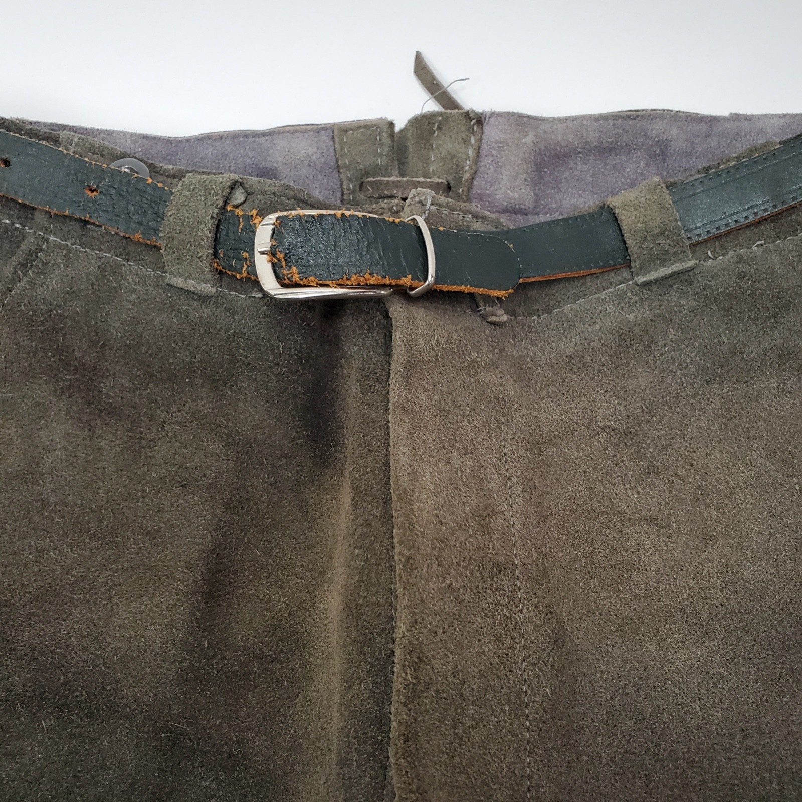 Vintage German Grey/Green Rough-Out Suede Knickerbocker Lederhosen Sz 30″