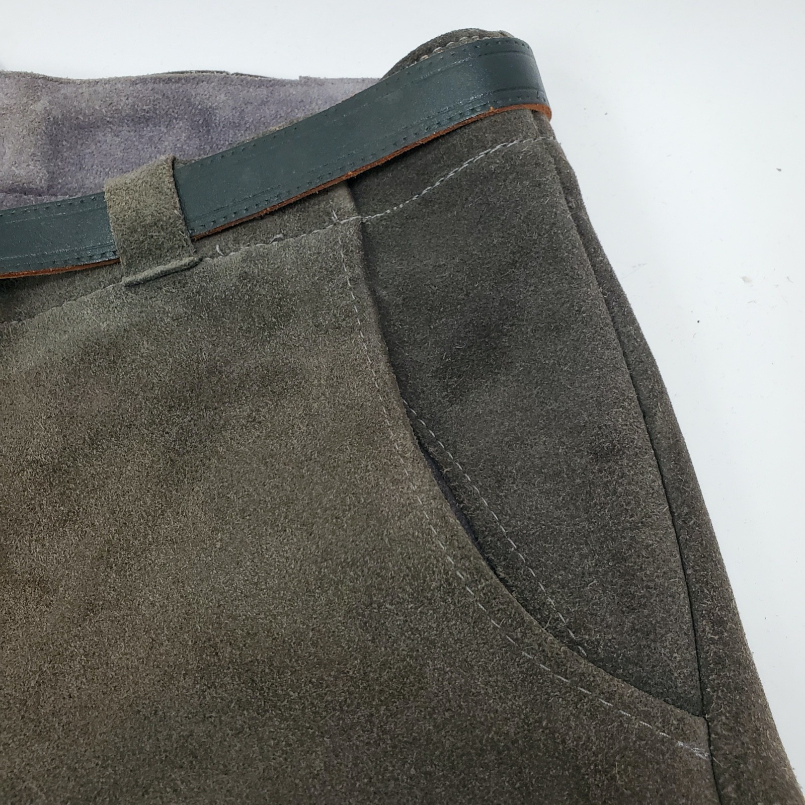 Vintage German Grey/Green Rough-Out Suede Knickerbocker Lederhosen Sz 30″