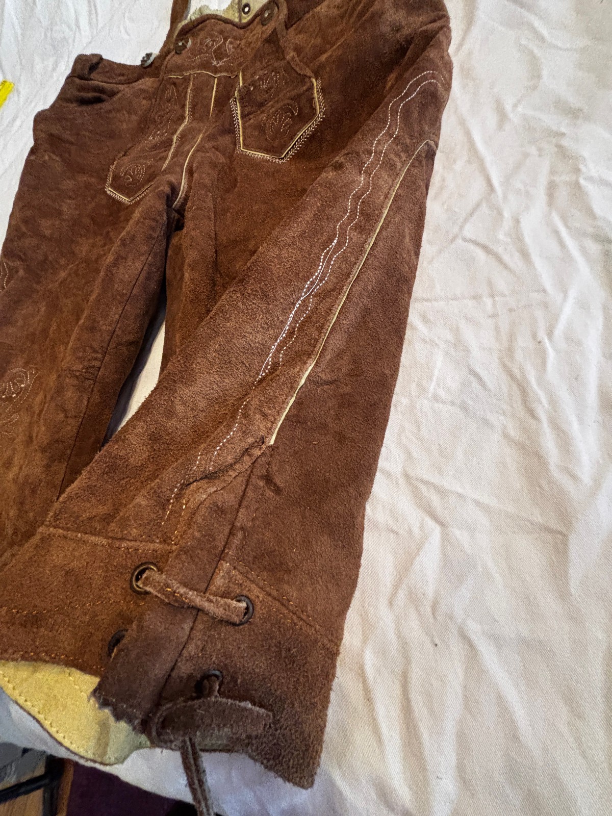 Bavarian Lederhosen Suede Leather German Oktoberfest Pants Authentic Men 54 / L