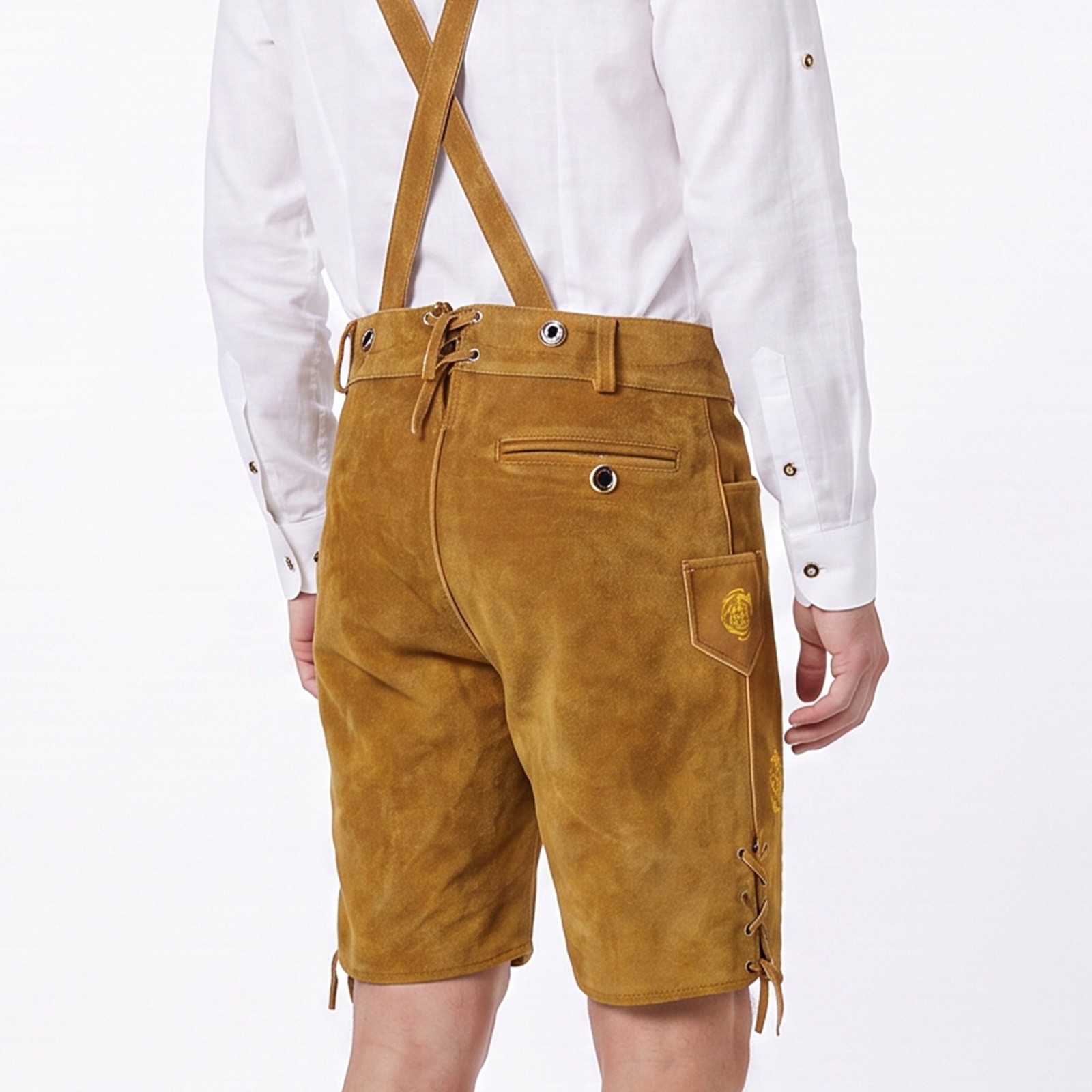 Men’s Suede Lederhosen Nowitzki Golden Brown Oktoberfest Costume German Outfit