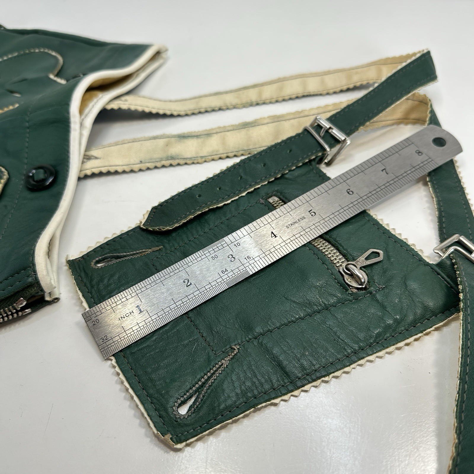 Vintage Green Leather Heart Lederhosen Child Size (see photos for measurements)