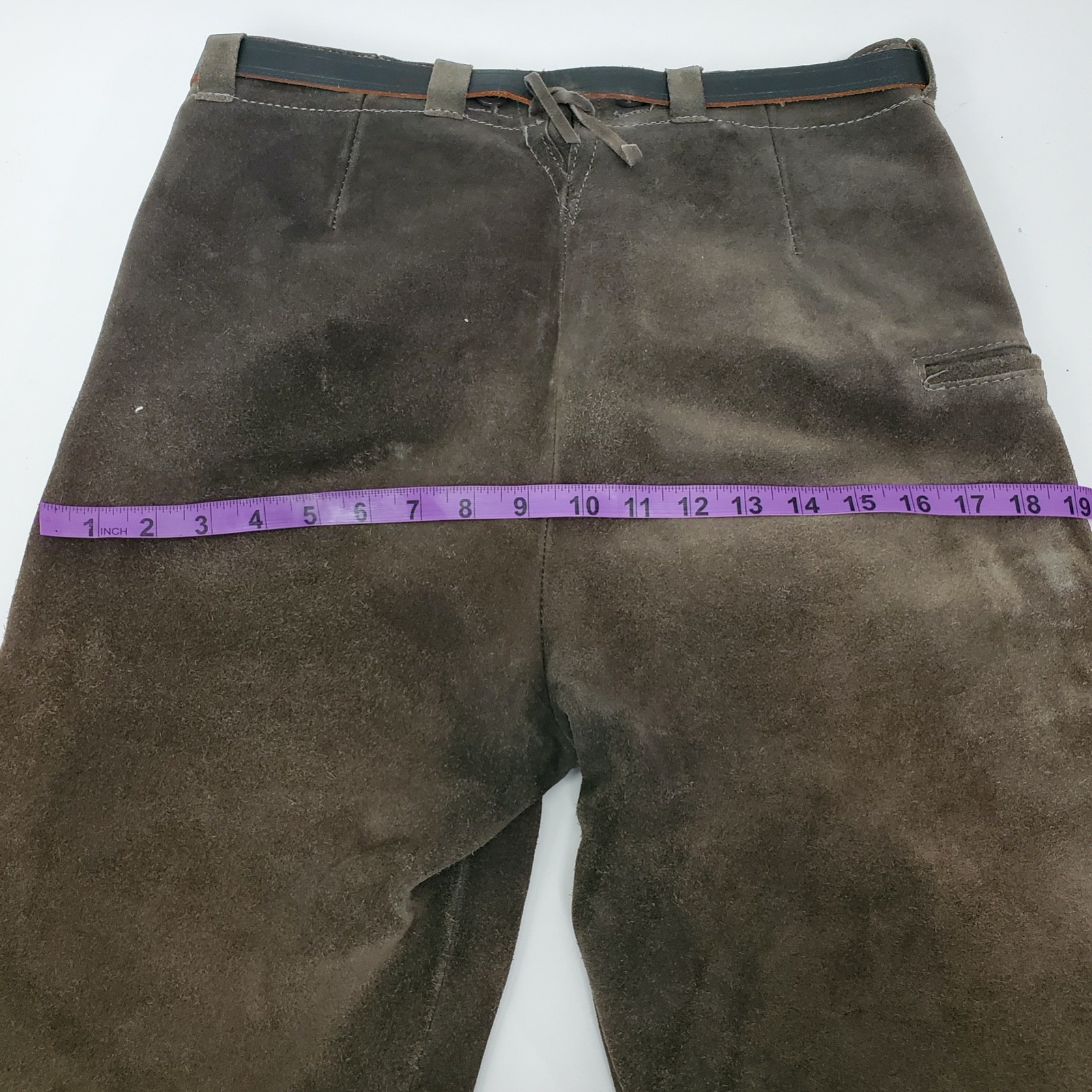 Vintage German Grey/Green Rough-Out Suede Knickerbocker Lederhosen Sz 30″