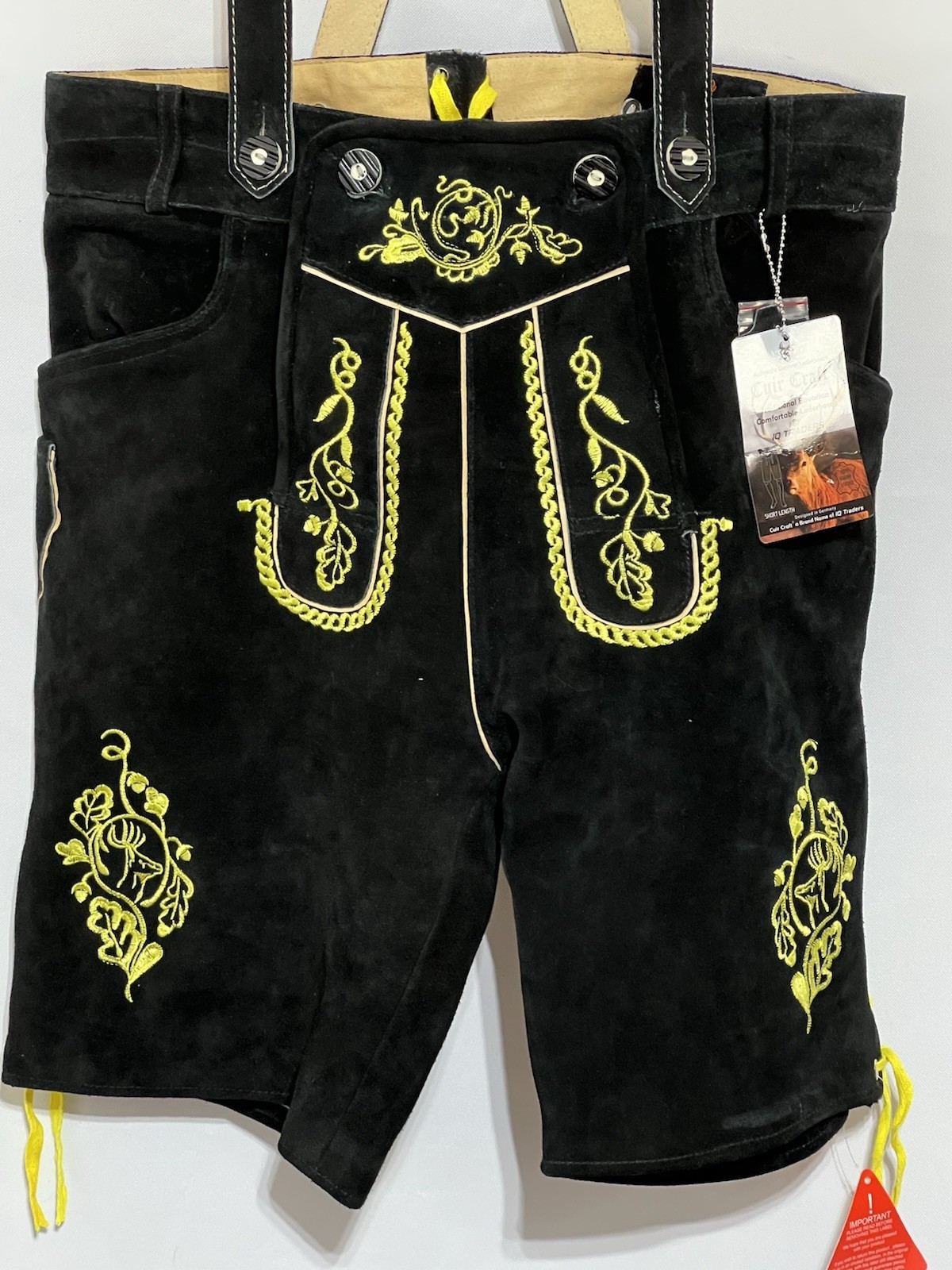 Bavarian Lederhosen Men 36 Suede Lederhosen Black Oktoberfest Costume German
