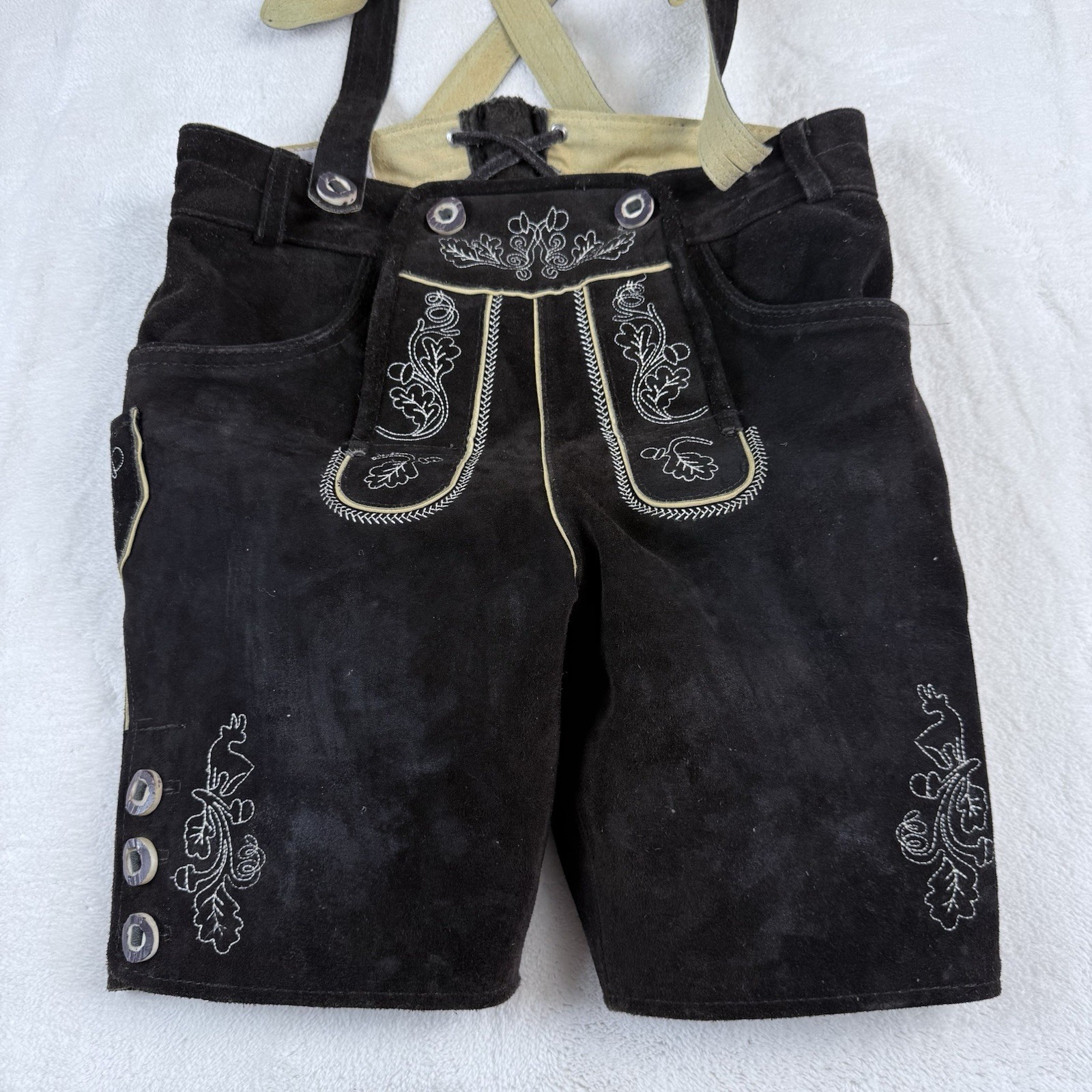 Leather Lederhosen Brown Oktoberfest Shorts Men German Bavarian Pants 46