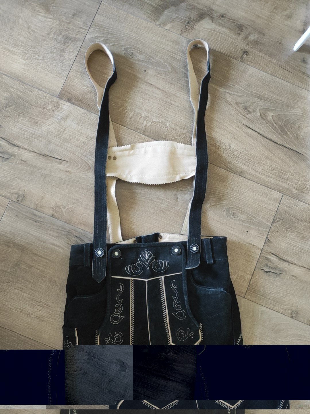 Authentic German Lederhosen Black Suede Leather Shorts Suspenders Oktoberfest S