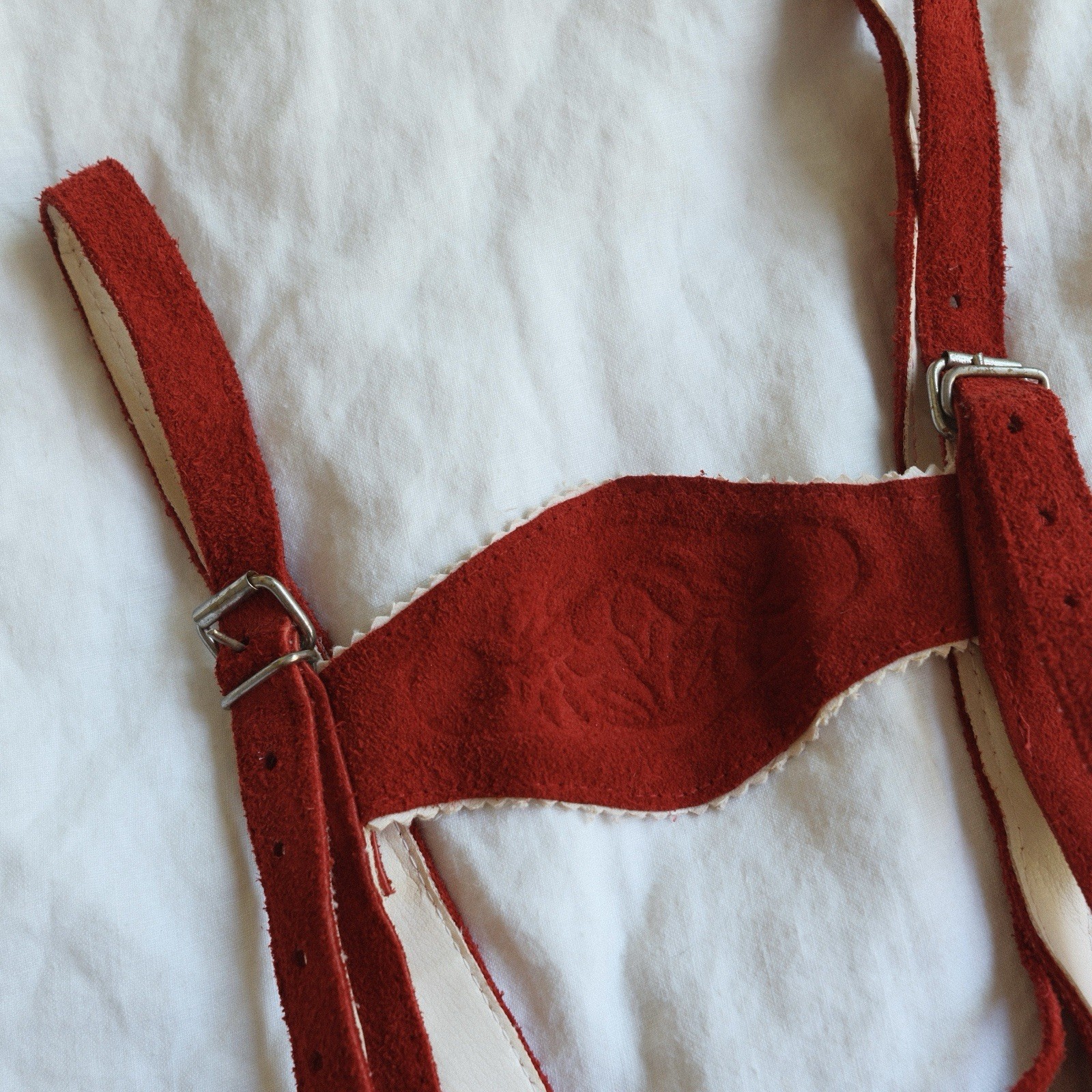 Vintage German Red Lederhosen Kids 7T 8T | Suede Shorts Oktoberfest Halloween