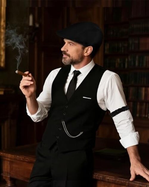 1920s Mens Costume, Roaring 20s Costumes for Men, Large Black- Newsboy Hat