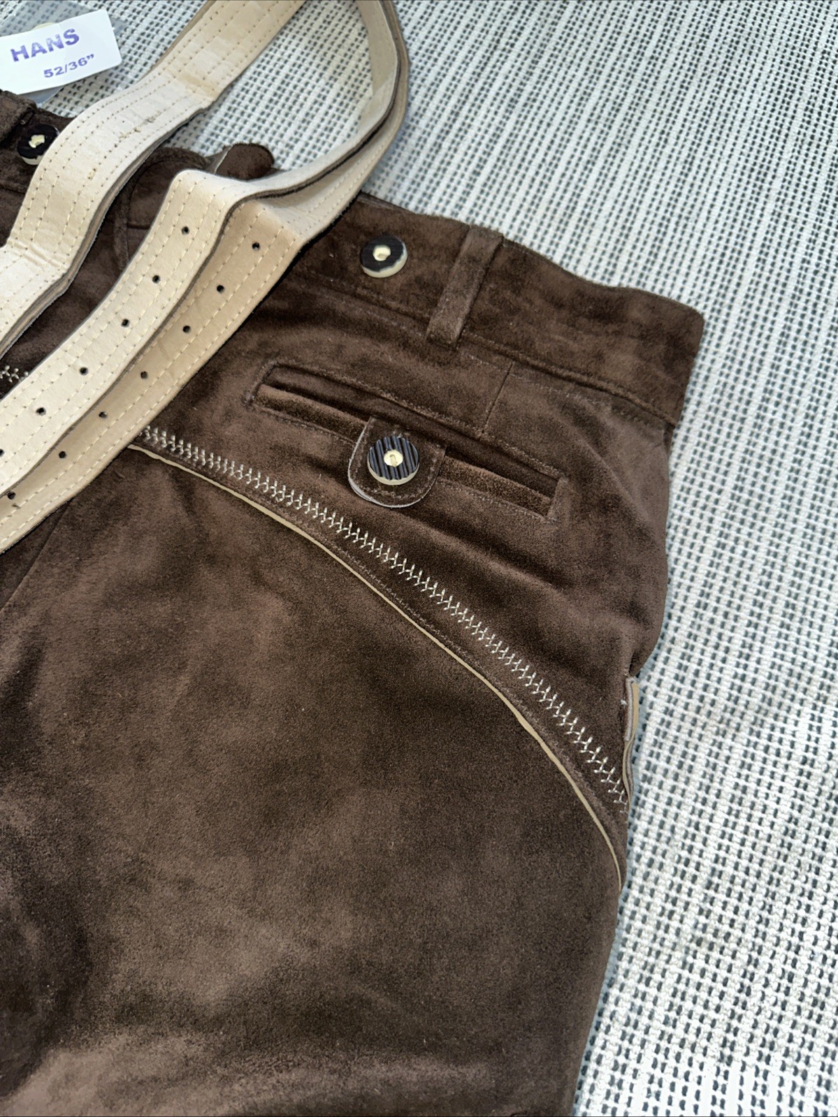 Lederhosen4U Brown Suede German Lederhosen Hans Size 52 New