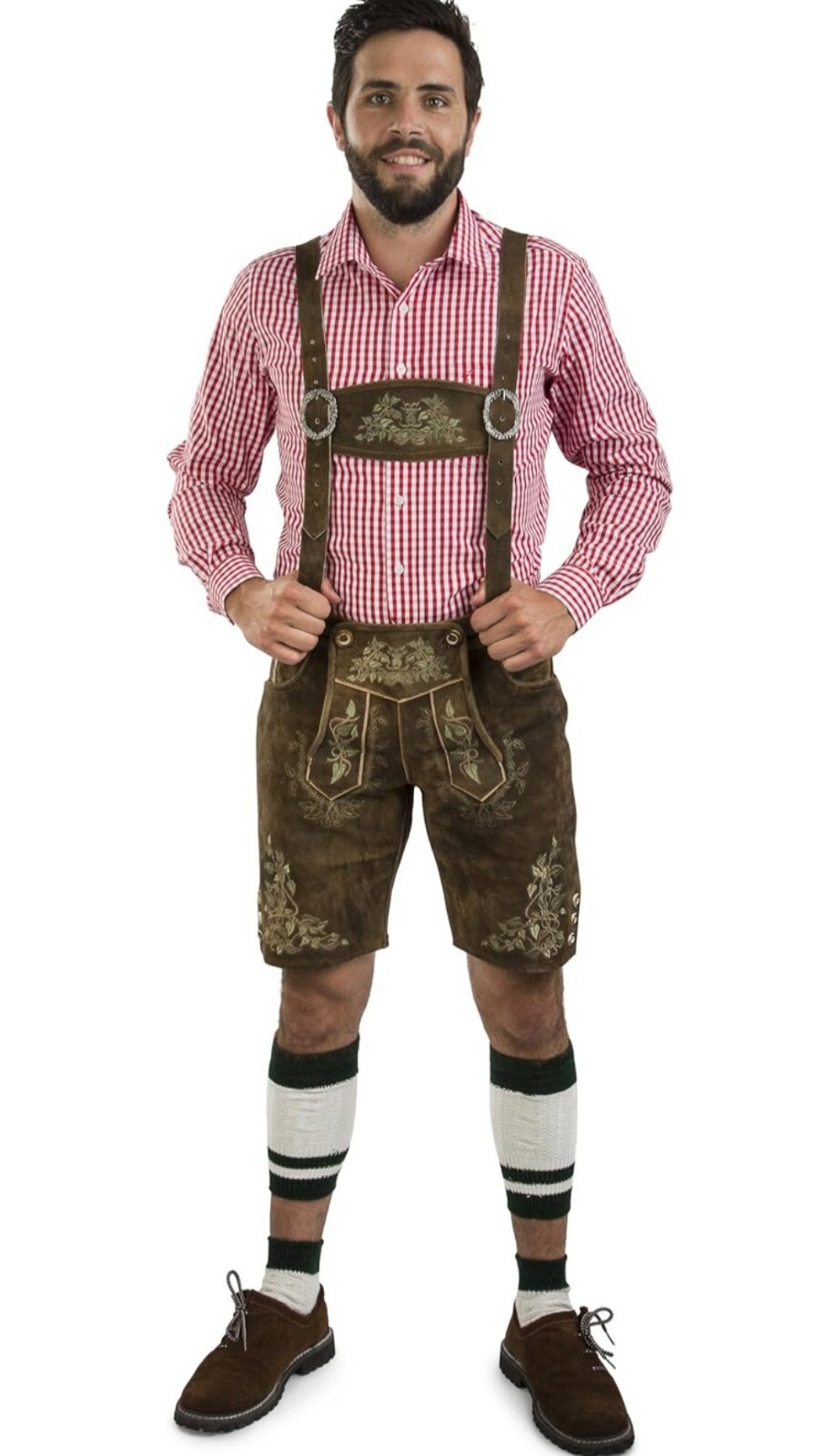 Schöneberger Men’s Bavarian Lederhosen Brown – Oktoberfest Leather Trousers 42R