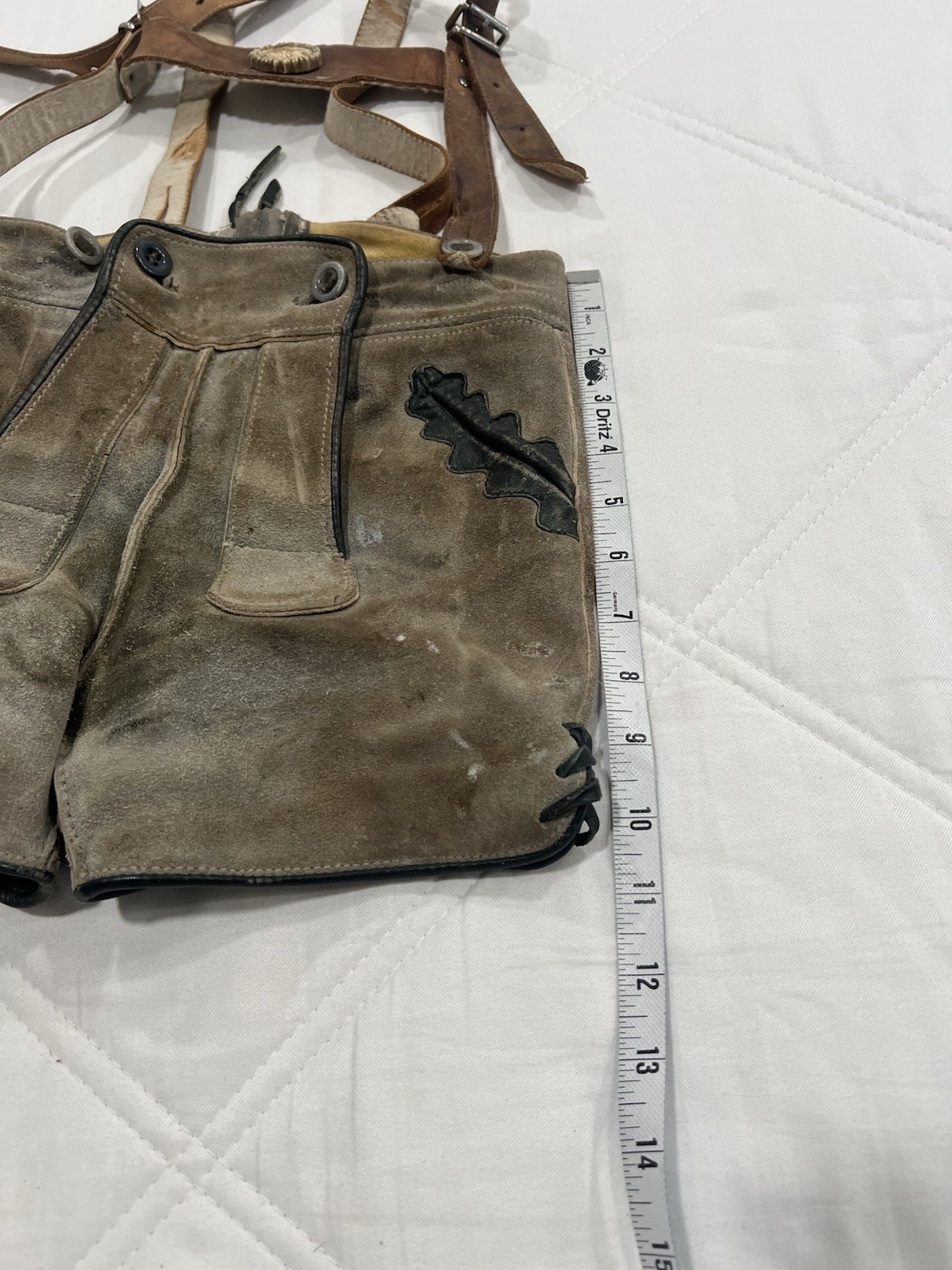 Vintage Lot Of Two German Lederhosen Overalls Suede Leather, Bergfreund 24 Waist