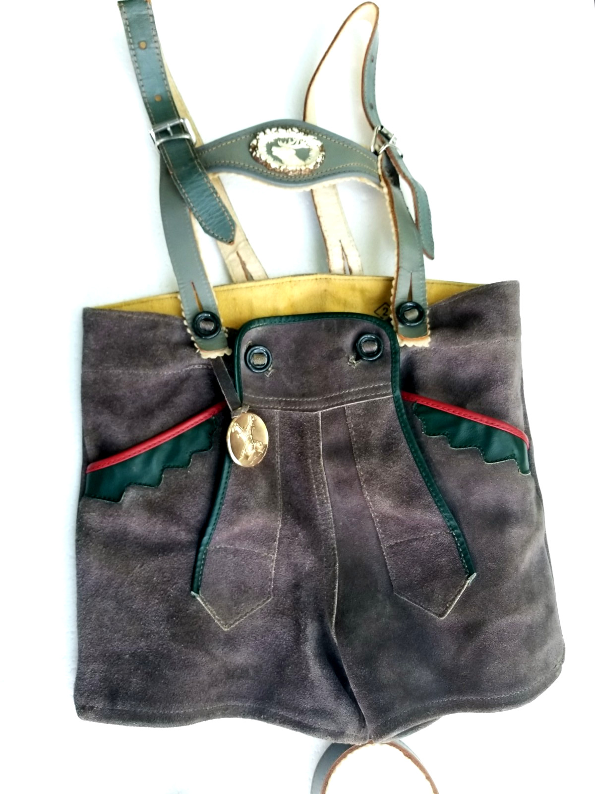 Vintage German Boys Lederhosen Suede Leather Shorts Suspenders Bavarian 1960s