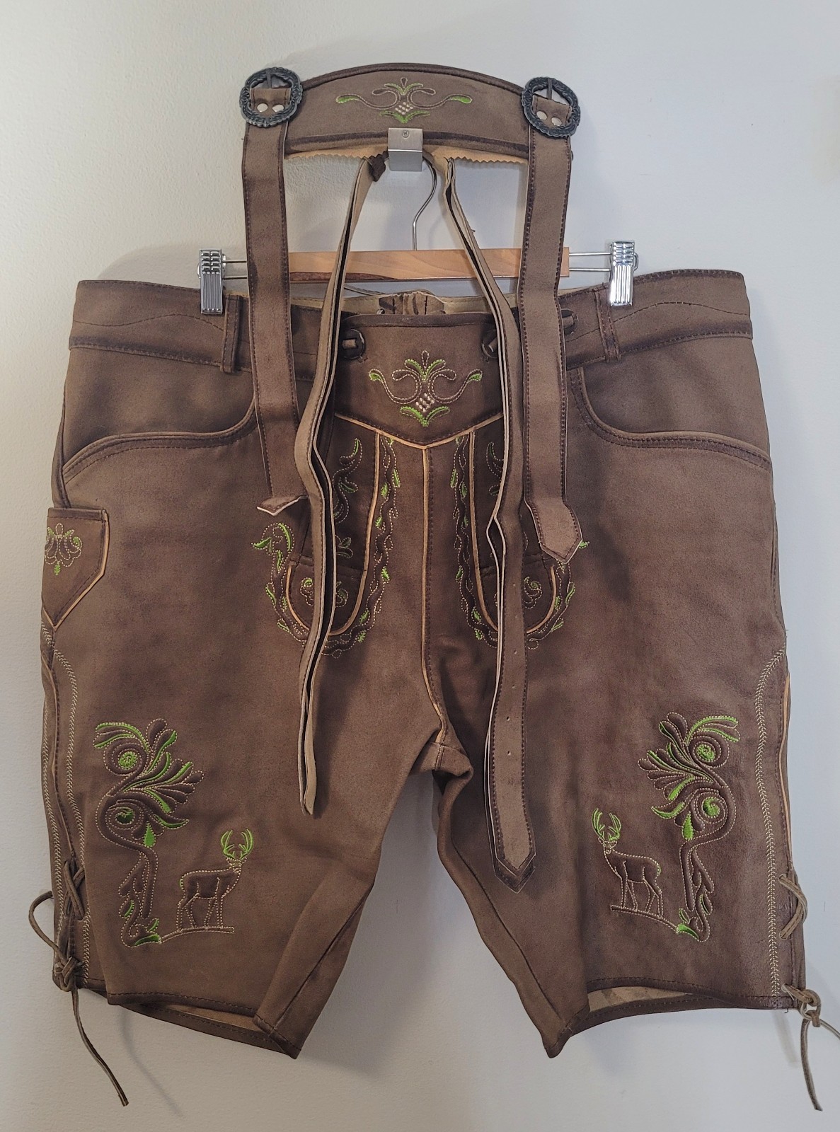 Lederhosen Shorts w/Suspenders-Trachten Style-German-Oktoberfest Wear-Size 56