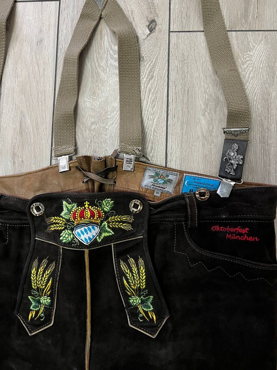 Men Stockerpoint Oktoberfest Munchen Leather Shorts Suspenders Trachten size 60