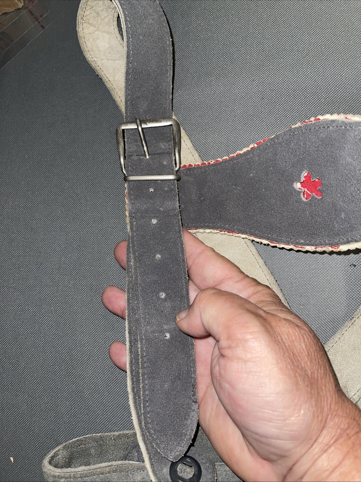 Vintage Women’s German Lederhosen Gray Suede Heart Details 27” Waist 2.5” Inseam
